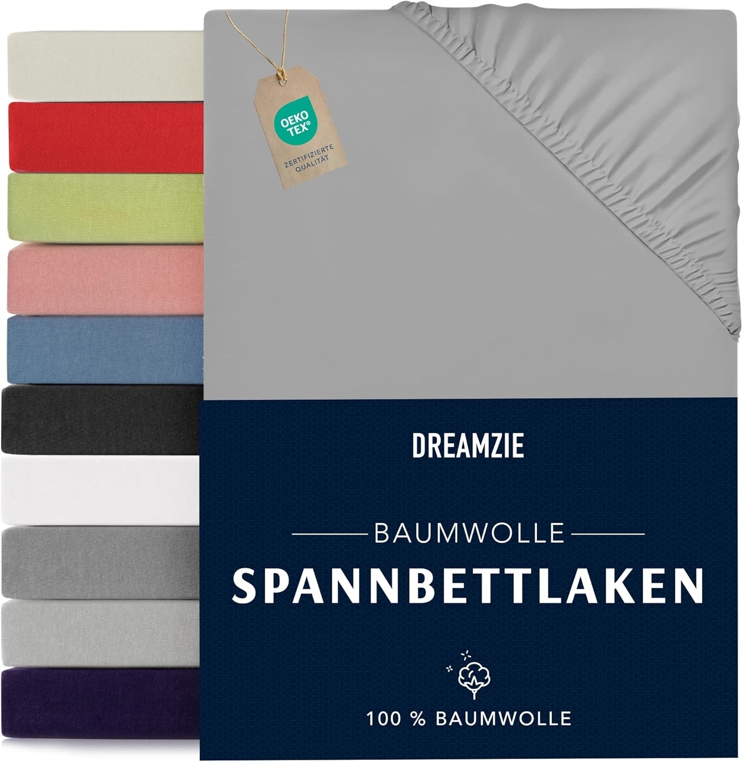 Dreamzie - Spannbettlaken 70x190/200cm - Baumwolle Oeko Tex Zertifiziert - Grau - 100% Jersey Spannbetttuch 70x190/200