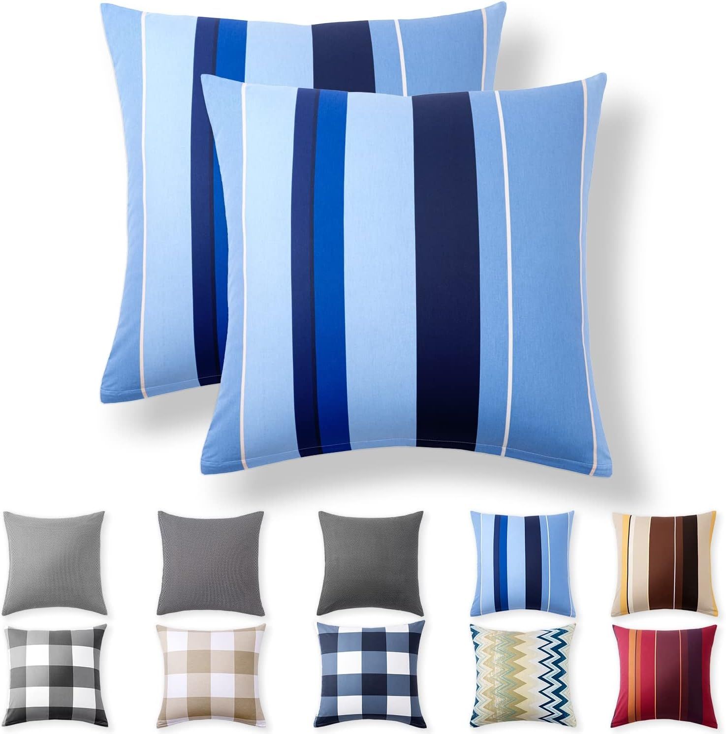 Alreya 2er-Set Renforcé Kissenbezug 60x60 cm - 100% Baumwolle mit YKK Reißverschluss, Superweicher Kopfkissenbezug 60x60, Kissenhülle, Blaue Wellen, nur Kissenbezug