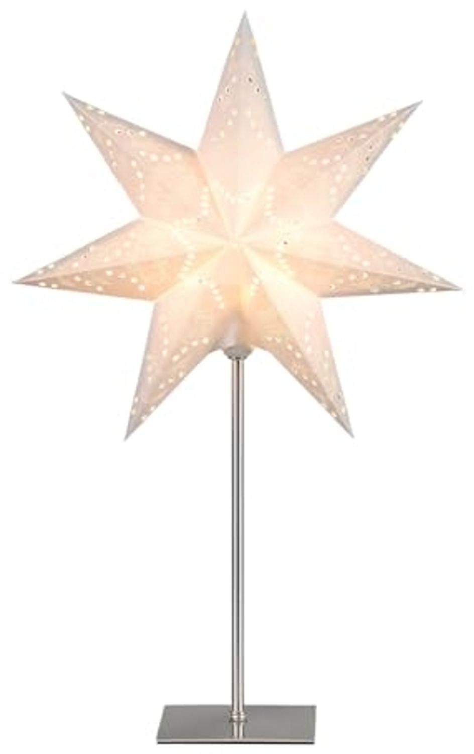 Star Sensy Tischlampe, 3D Papierstern, Weiß, Metallfuß, H: 55