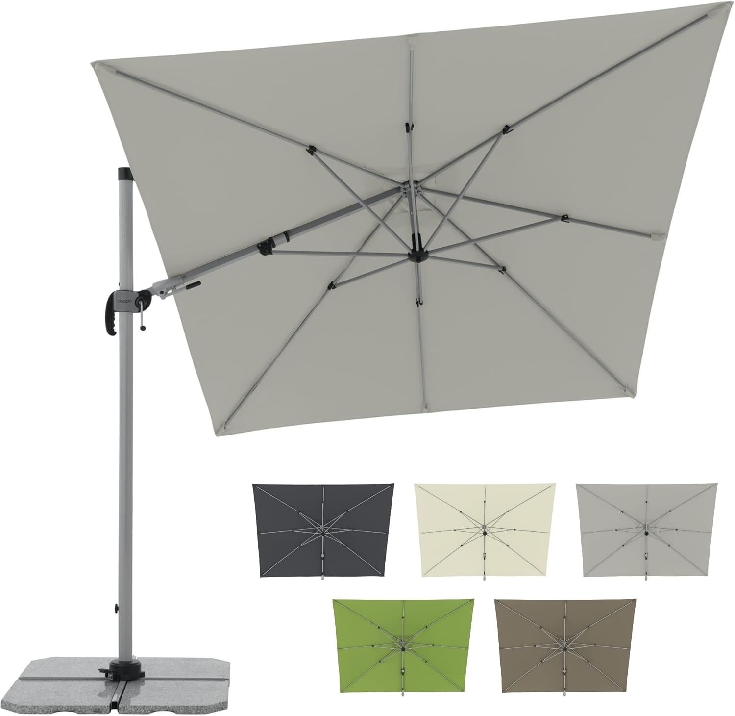 Doppler Sonnenschirm für den Garten 320x240 cm Hellgrau I Pendelschirm knickbar, drehbar & neigbar I Gartenschirm mit UV-Schutz 50+ I Kurbelschirm aus Aluminium - regenabweisender Stoff