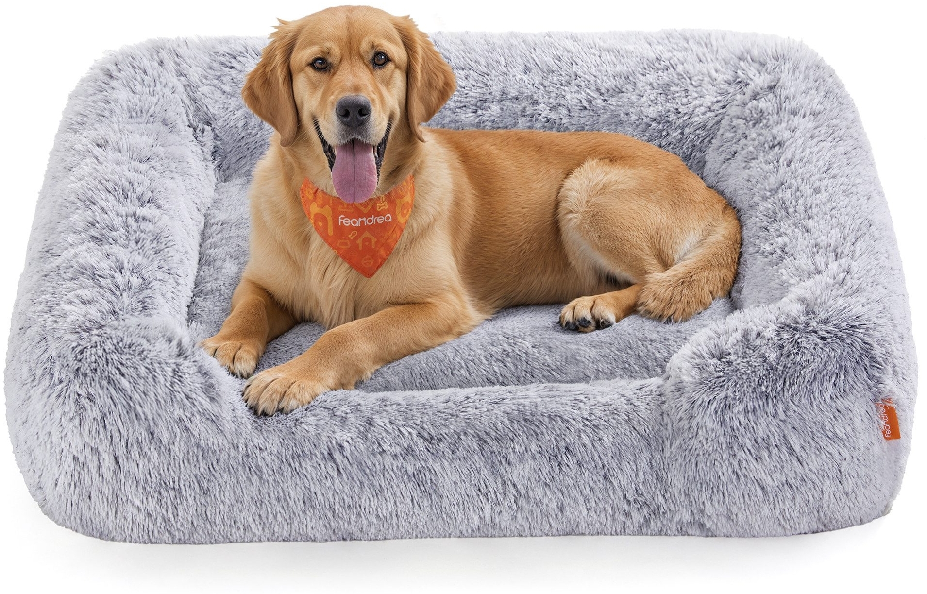 Feandrea Hundebett, Hundekissen, 106 x 75 x 20 cm, Hundekorb, weiche Polsterung, Hundesofa, erhöhte Ränder, Bezug abnehmbar und maschinenwaschbar, rutschfest, Ombré-Grau PGWDE273G01