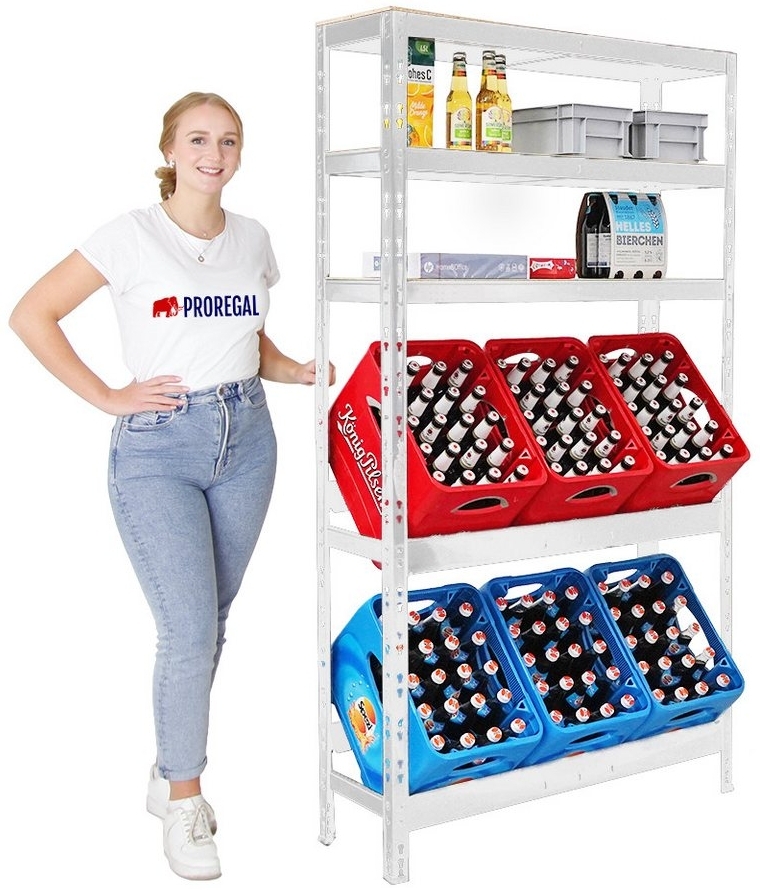 PROREGAL® Flaschenregal Getränkekistenregal BODENSEE für 6 Kästen + 3 Ablagen Kastenregal, HxBxT 180x100x30cm Extrem stabil Made in EU erhältlich in zwei Farben