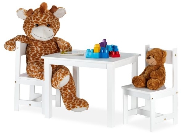 Relaxdays Kindersitzgruppe mit 2 Stühlen, Holz MDF Weiß