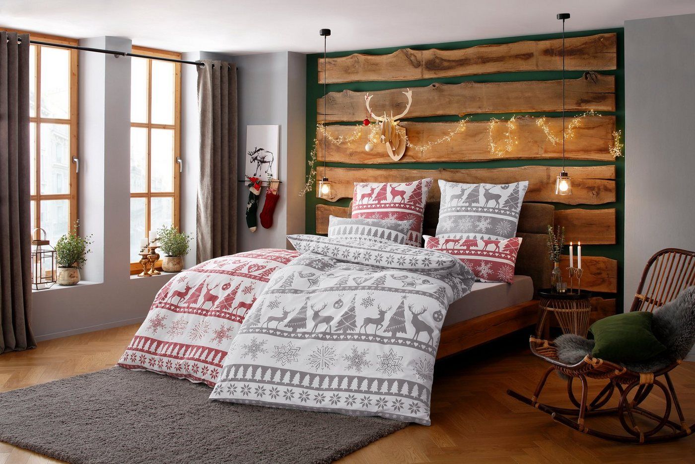 OTTO home Bettwäsche Sindbad in Gr. 135x200 oder 155x220 cm, ideal für Weihnachten, Biber, 2 teilig, Weihnachtsbettwäsche, Winter