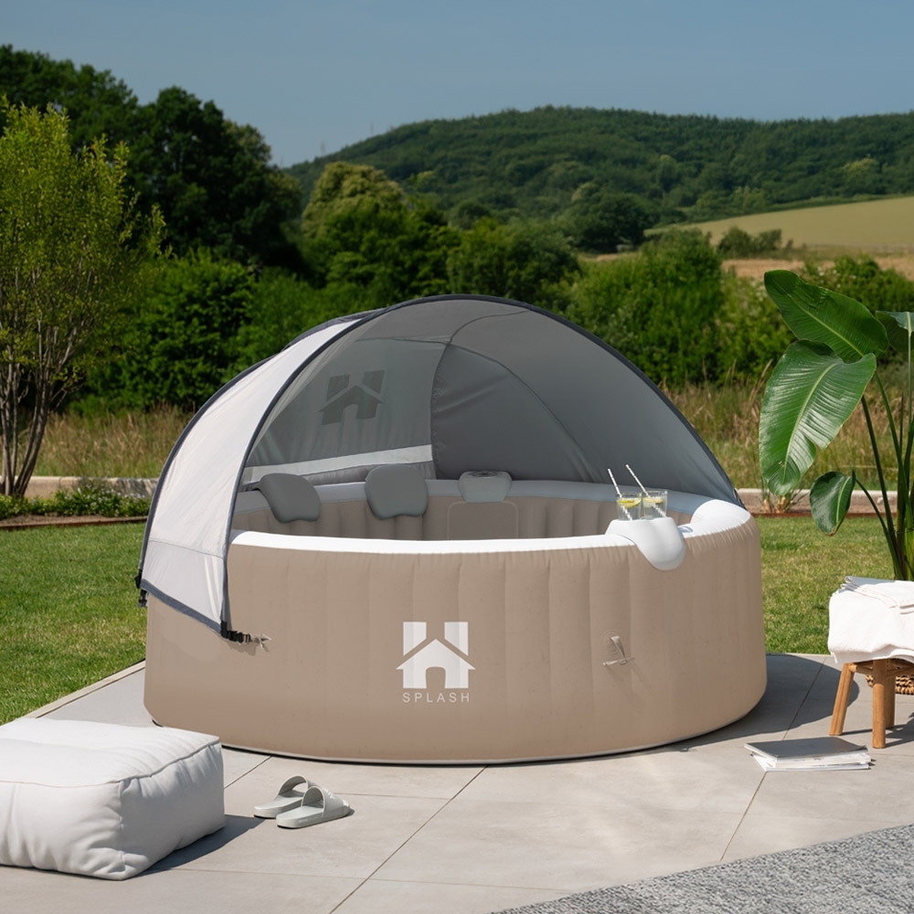 HOME DELUXE Outdoor Whirlpool inkl. Kissen, Getränkehalter und Sonnendach SPLASH - Ø208 cm 6 Personen Beige