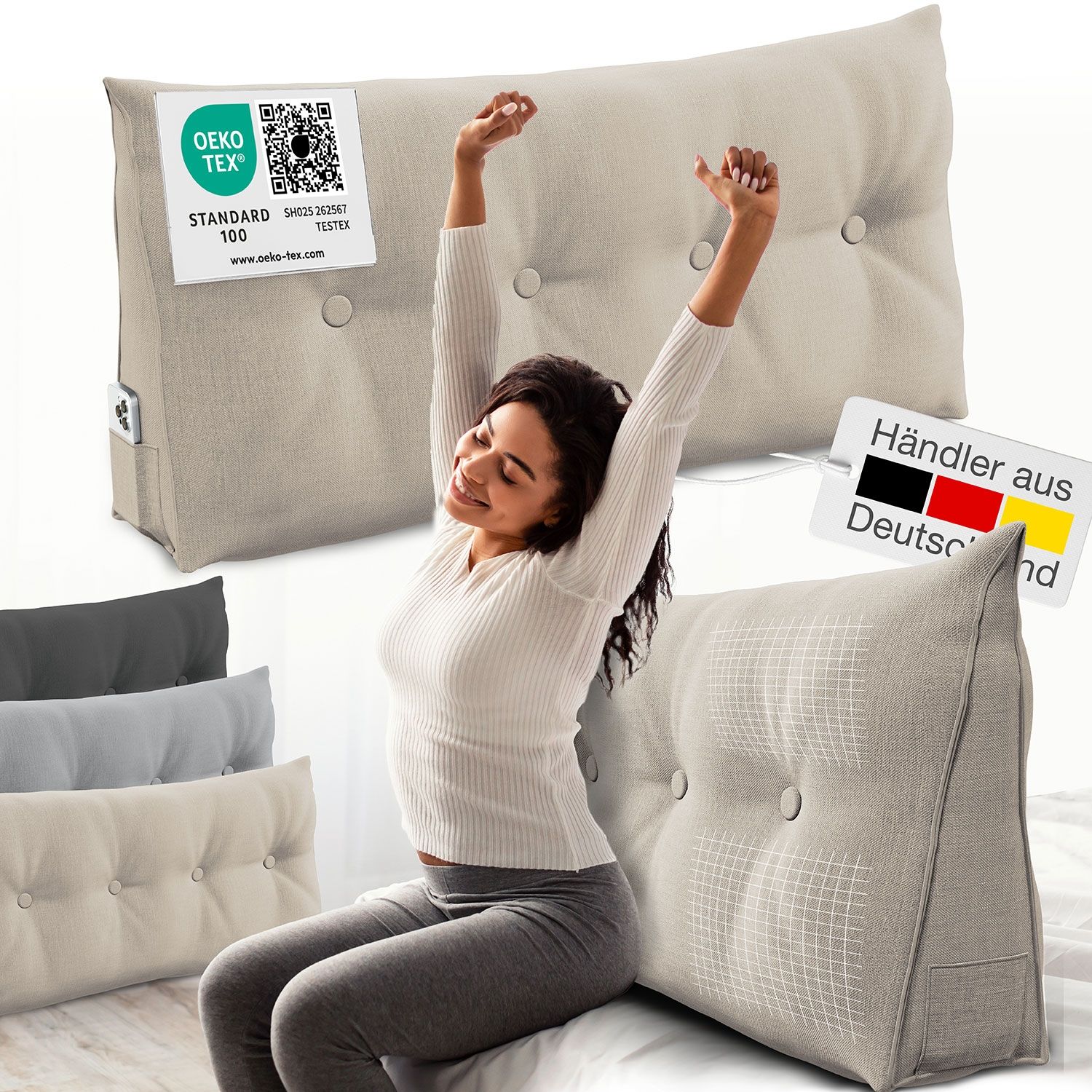 ELONEO Rückenkissen Bett- und Rückenstützkissen >Sand< 120cm