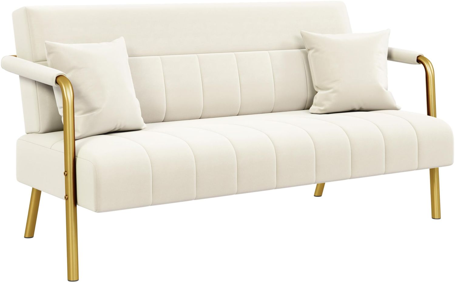 Yaheetech Polstersofa mit Armlehnen & Beine aus Metall Modernes Zweisitzer-Sofa mit 2 Lendenkissen Loveseat fürs Wohnzimmer, Heimbüro Beige