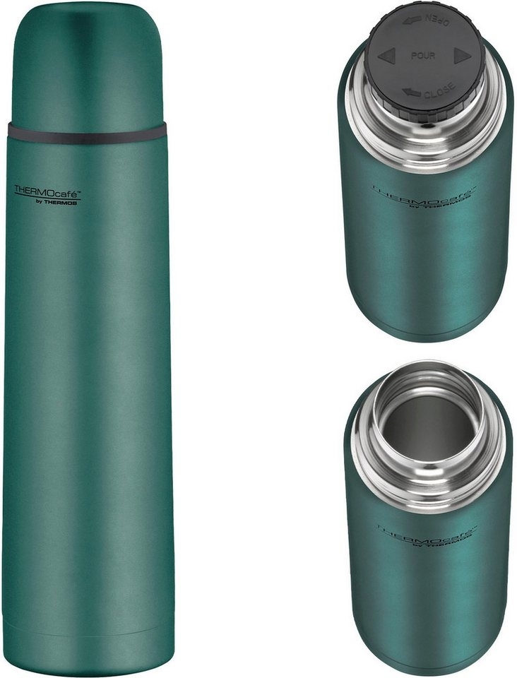 THERMOcafé by THERMOS TC BEVERAGE BOTTLE moss green mat 0,70l, Thermosflasche mit Becher aus Edelstahl, 12h heiß & 24h kalt, Auslaufsicher, für Schule, Unterwegs & Büro