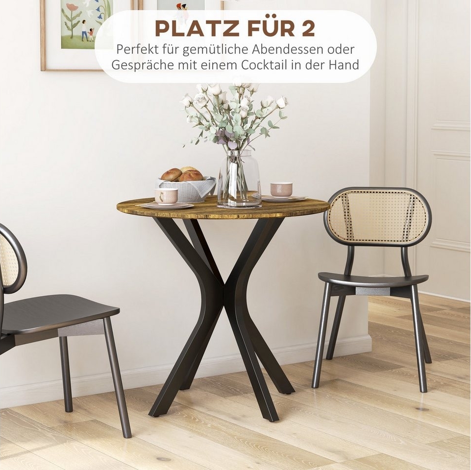 HOMCOM Esstisch mit Spider-Stahlgestell (Esszimmertisch, 1-St, Runder Küchentisch), für 2 Personen, Ø78 x 75 cm, Rustikales Braun