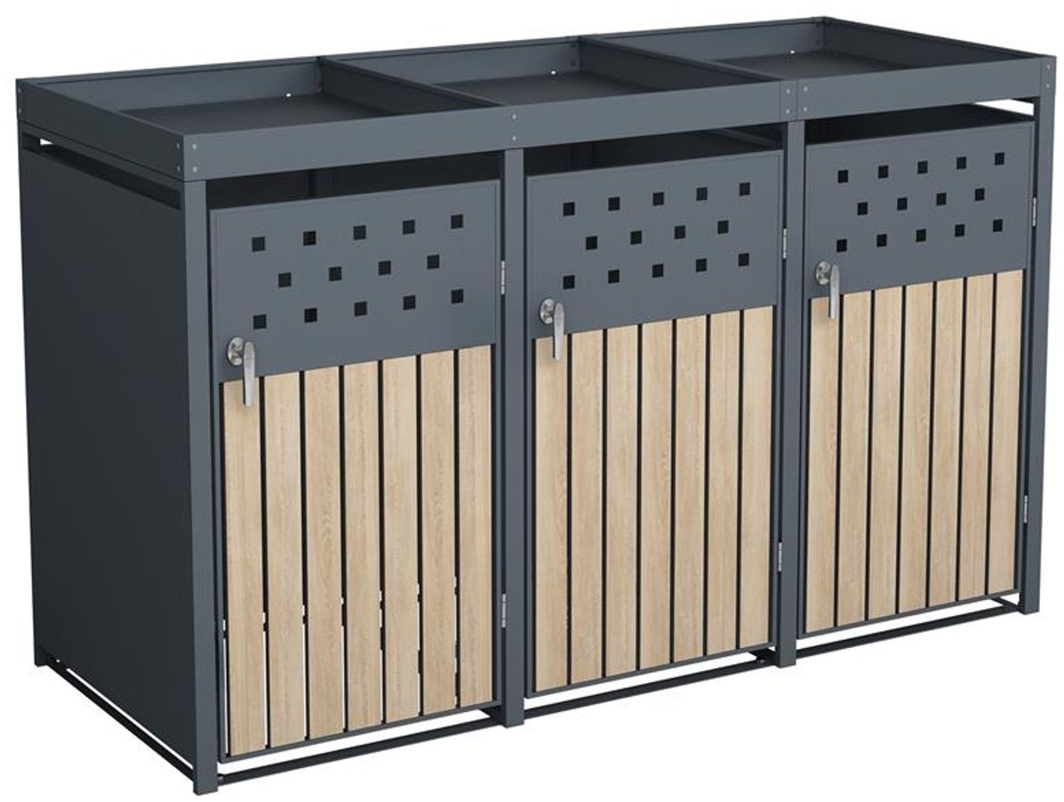 Mülltonnenbox Müllbox Mülltonnenverkleidung 3 Türen Box Pflanzdach Anthrazit