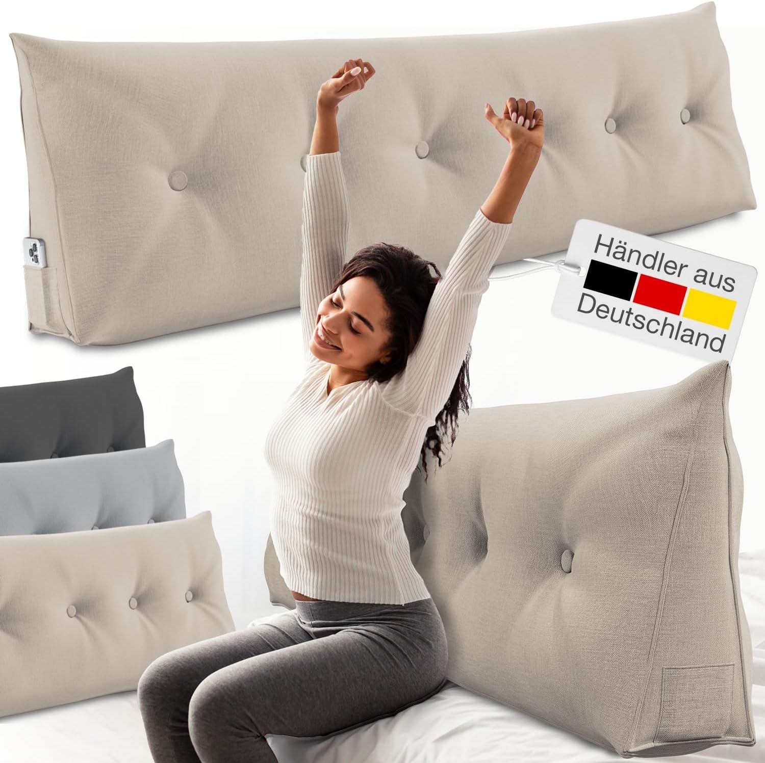 ELONEO Rückenkissen Bett- und Rückenstützkissen >Sand< 180cm