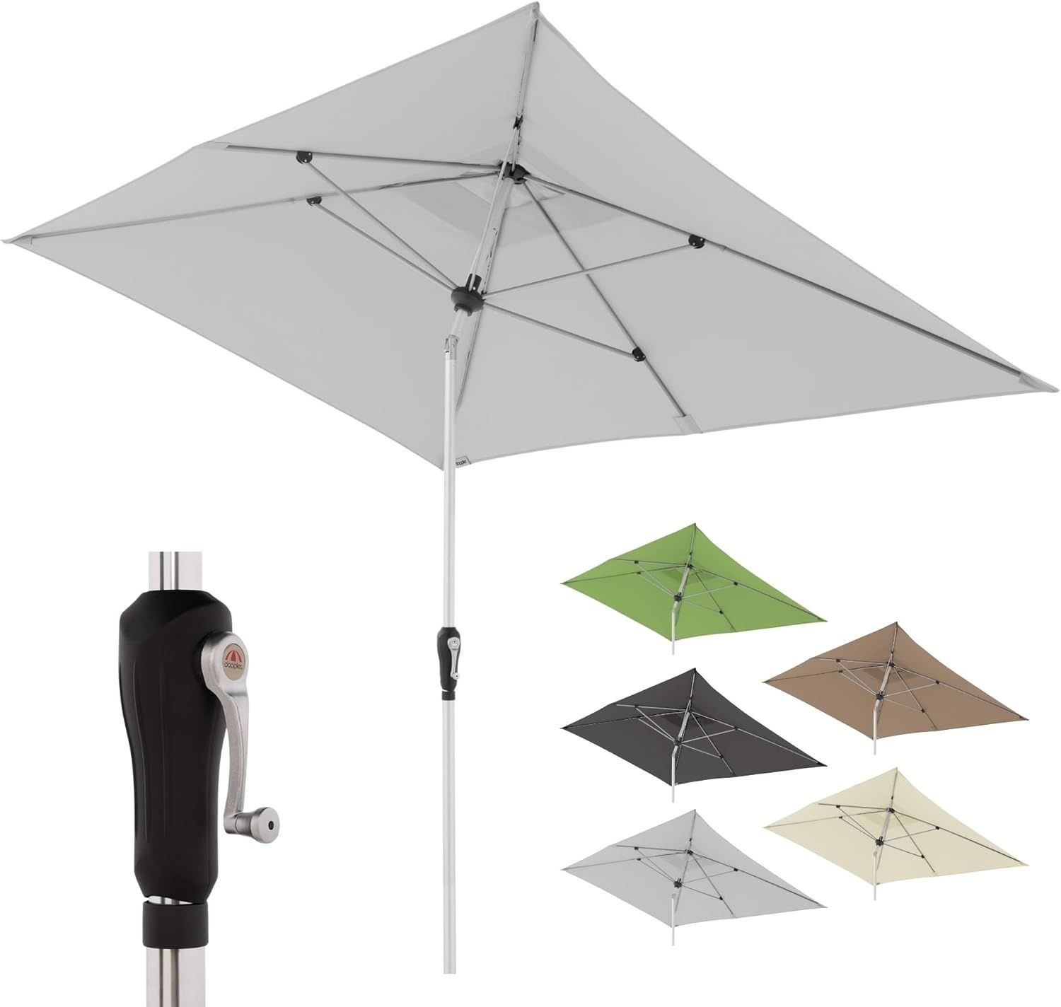Doppler Sonnenschirm SL-AZ Auto Tilt 190x290 cm Hellgrau I Gartenschirm knickbar I Kurbelschirm mit UV-Schutz 80+ I Kurbelschirm aus Aluminium I regenabweisendes Polyester-Schirmdach