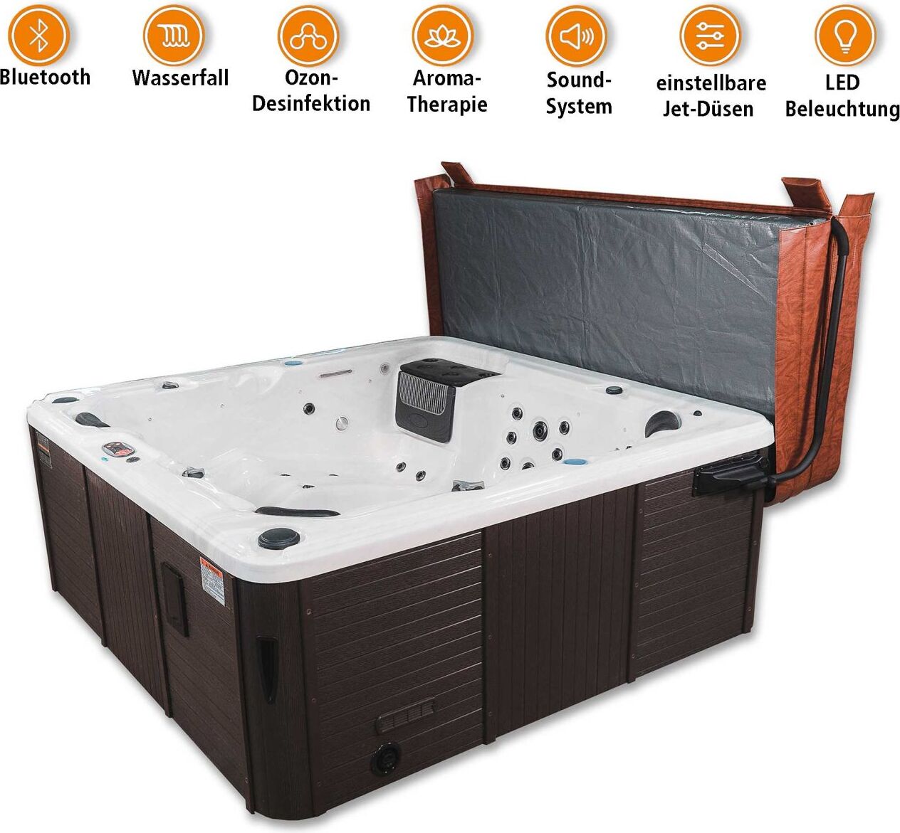 Canadian Spa Whirlpool Toronto UV, 6 Personen mit Abdeckhilfe, Stufe und 44 Düsen, energieeffizient