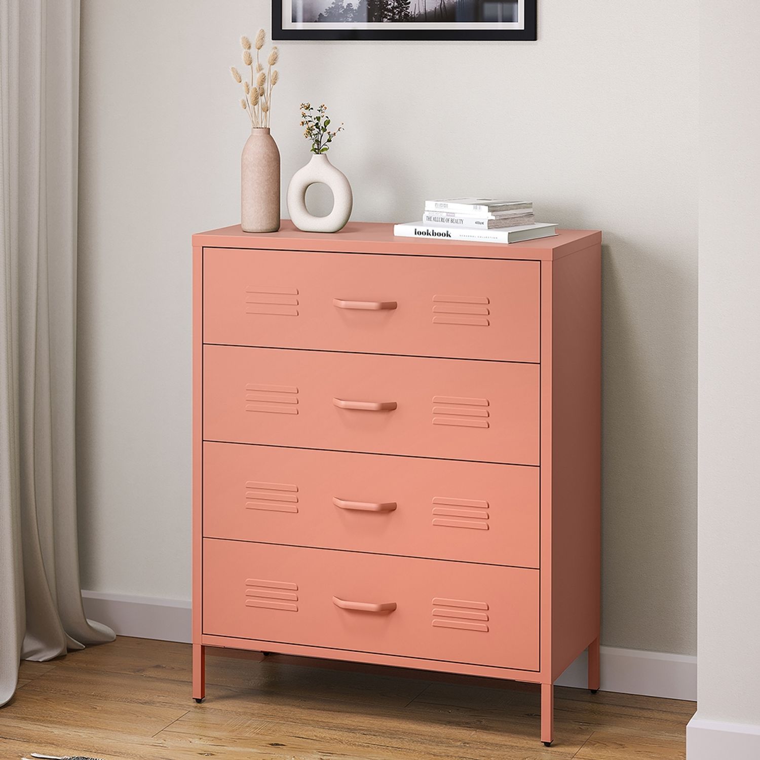 skølm 'Atria' Metallkommode, terrakotta, 100x40x80 cm, Metallschrank mit 4 Schubladen