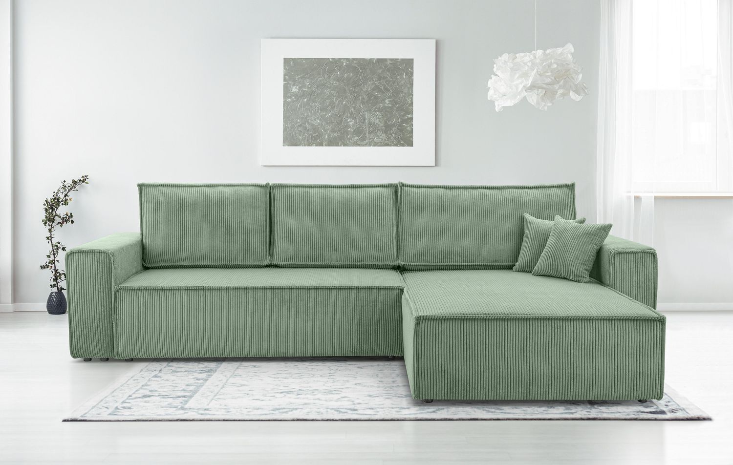 AX LIVING Cord Couch L Form – Cedria Wohnlandschaft 287 cm Salbeigrün