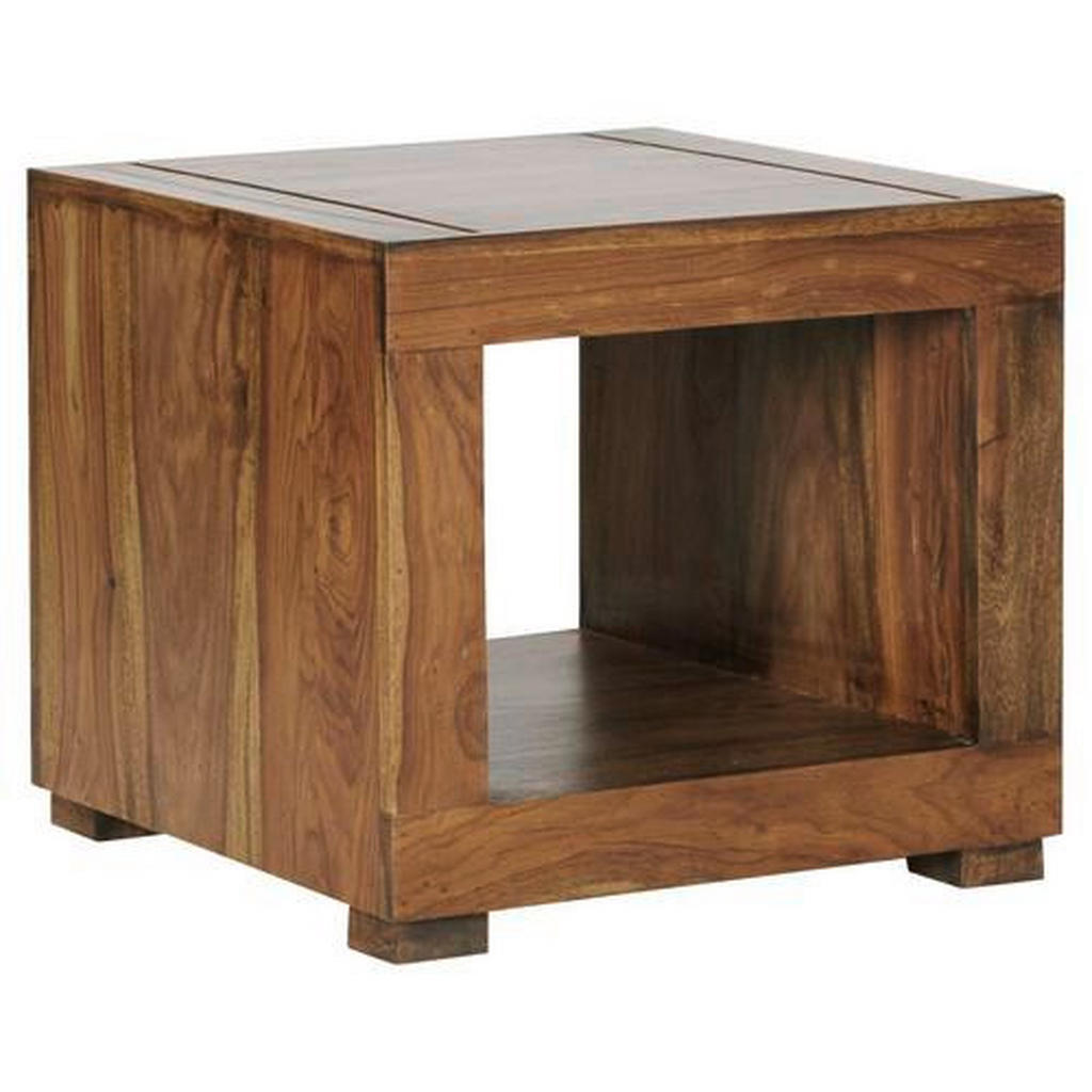 MID.YOU Couchtisch, quadratisch aus massivem Sheesham Holz, 50x45x50 cm, einzigartiger Charakter, nachhaltige Fertigung