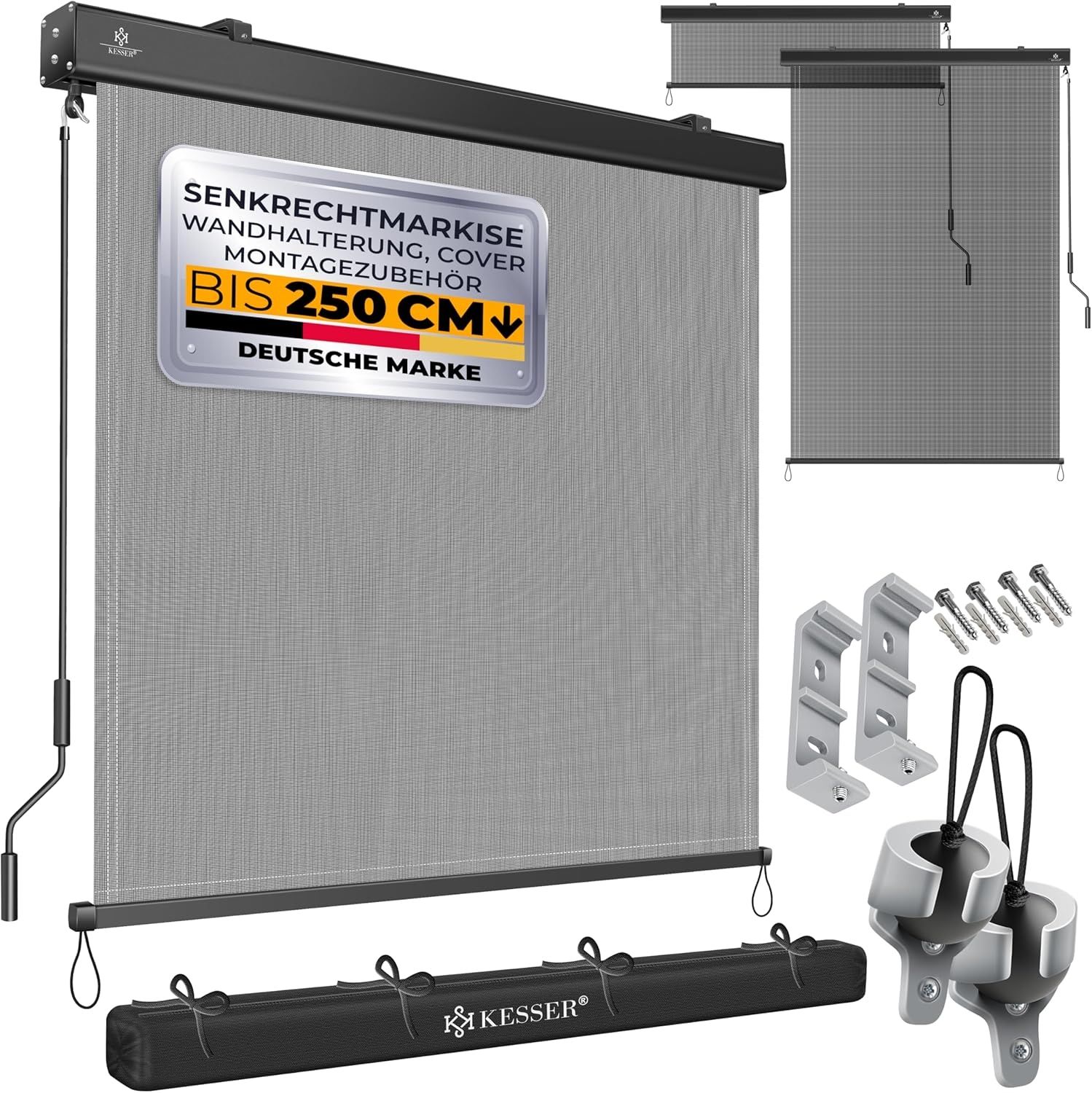 KESSER® Senkrechtmarkise Außenrollo Handkurbelmechanismus Balkonrollo Sonnen & Sichtschutz Beschattung Sonnenschutz Außen Rollo mit Kurbel Markisenkasten Balkon & Terrasse Inkl. Montageset & Abdeckung 160 x 250cm, Transparent / Anthrazit