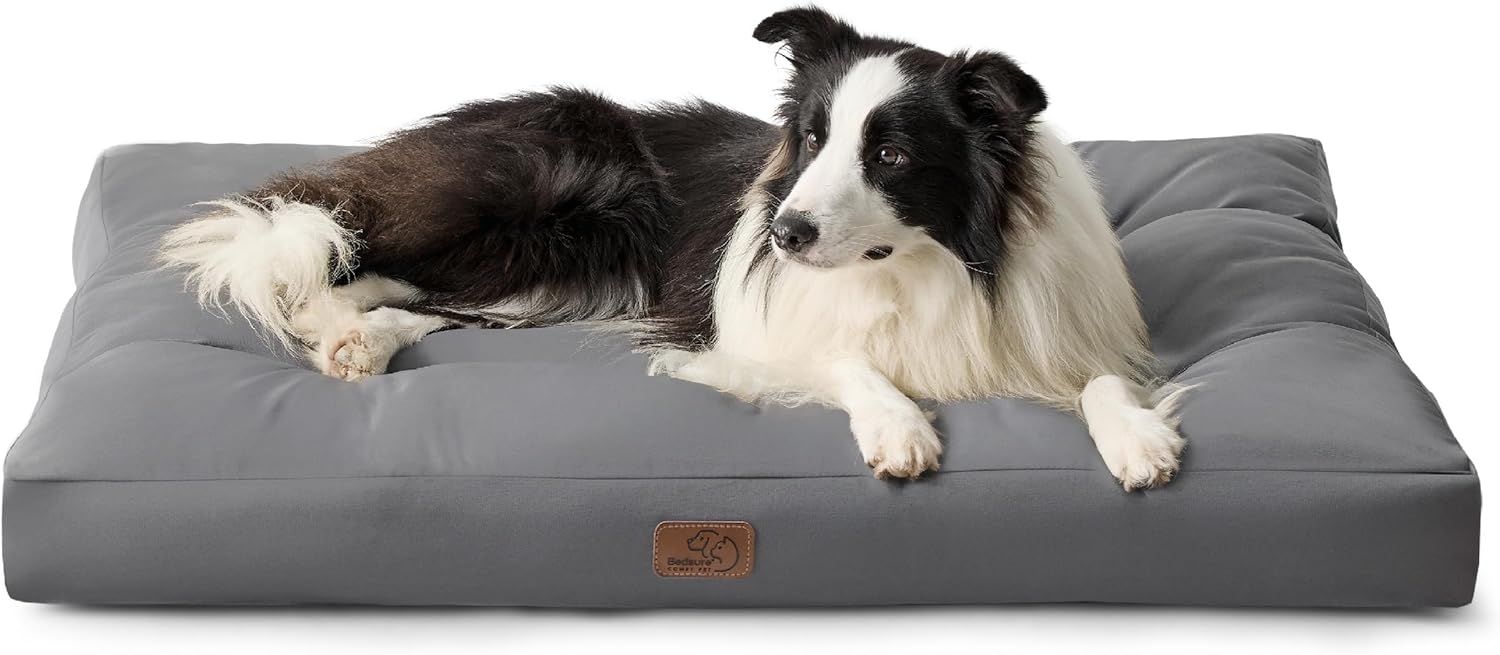 BEDSURE Hundebett große Waschbar - 91x68 cm hundematratze kühlmatte L für Hunde, Outdoor gepolstert Hundematte dunkelgrau in 10cm Höhe, selbstkühlend Grosse XL Hundekissen für Sommer