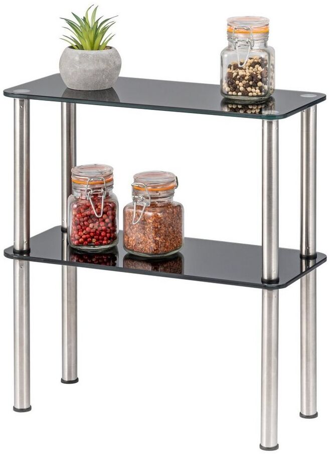 bremermann Küchenregal Glas-Regal, Küchenregal 2 Ebenen, Glas/Edelstahlfüße, schwarz