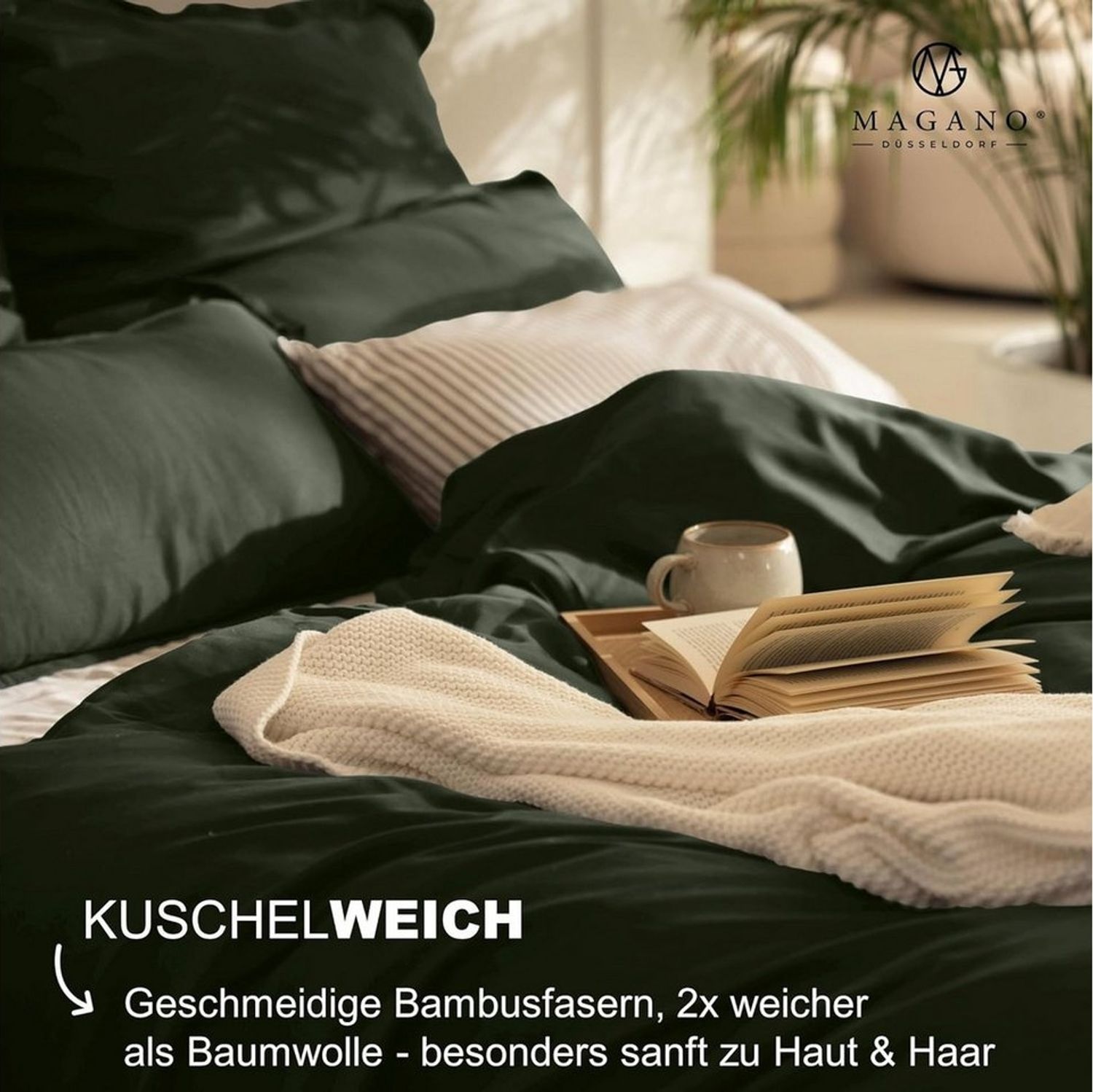 MAGANO Spannbettlaken Bambus & Baumwolle Satin, Luxus Bettlaken, Gummizug: rundum, 400 TC Luxusqualität, Hypoallergen, Thermoregulierend