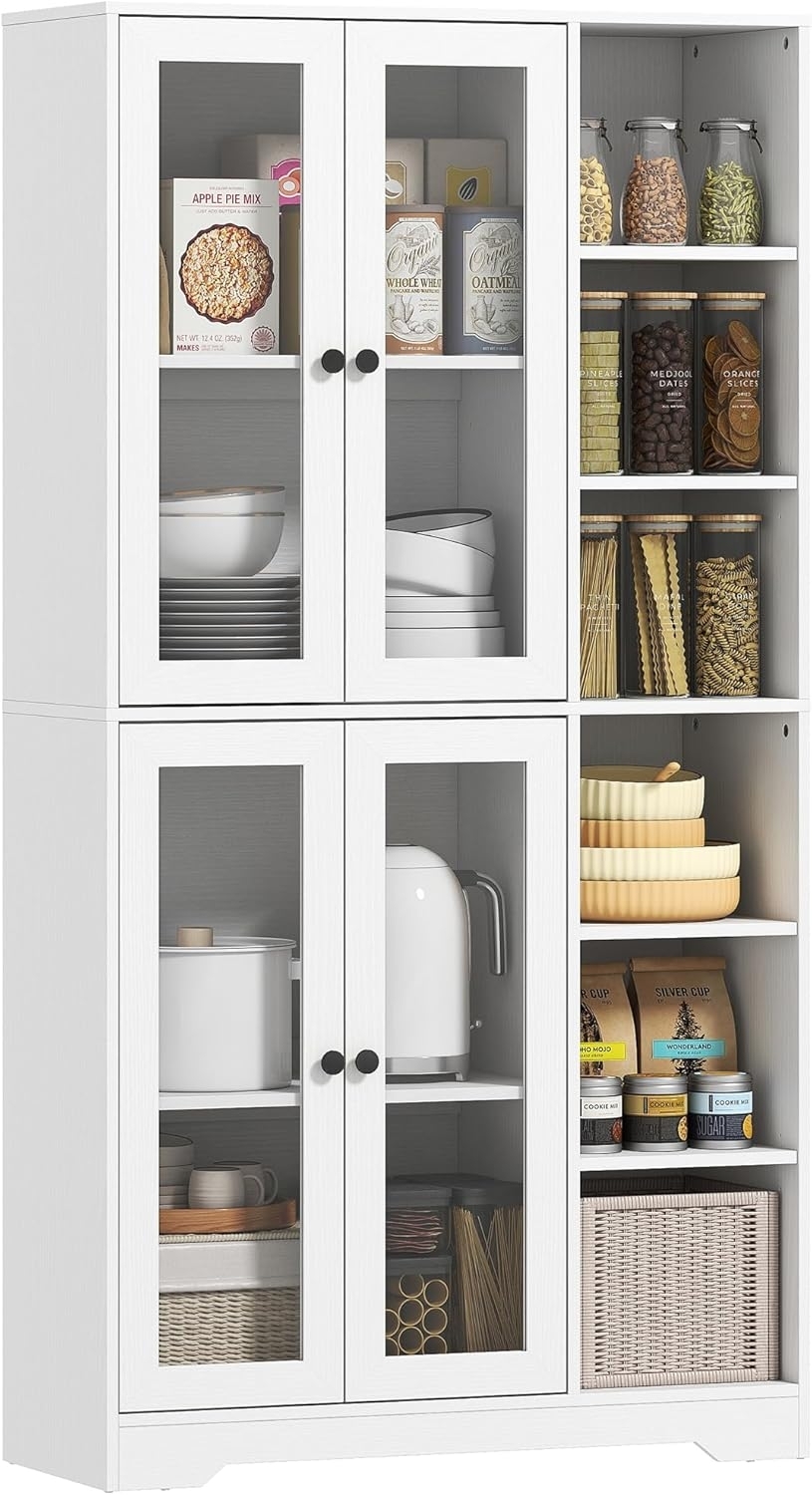 HOMCOM Küchenbuffet 172 cm groß (Schrank mit Glastüren, 1-St, Hochschrank) Großer Stauraum, Weiß