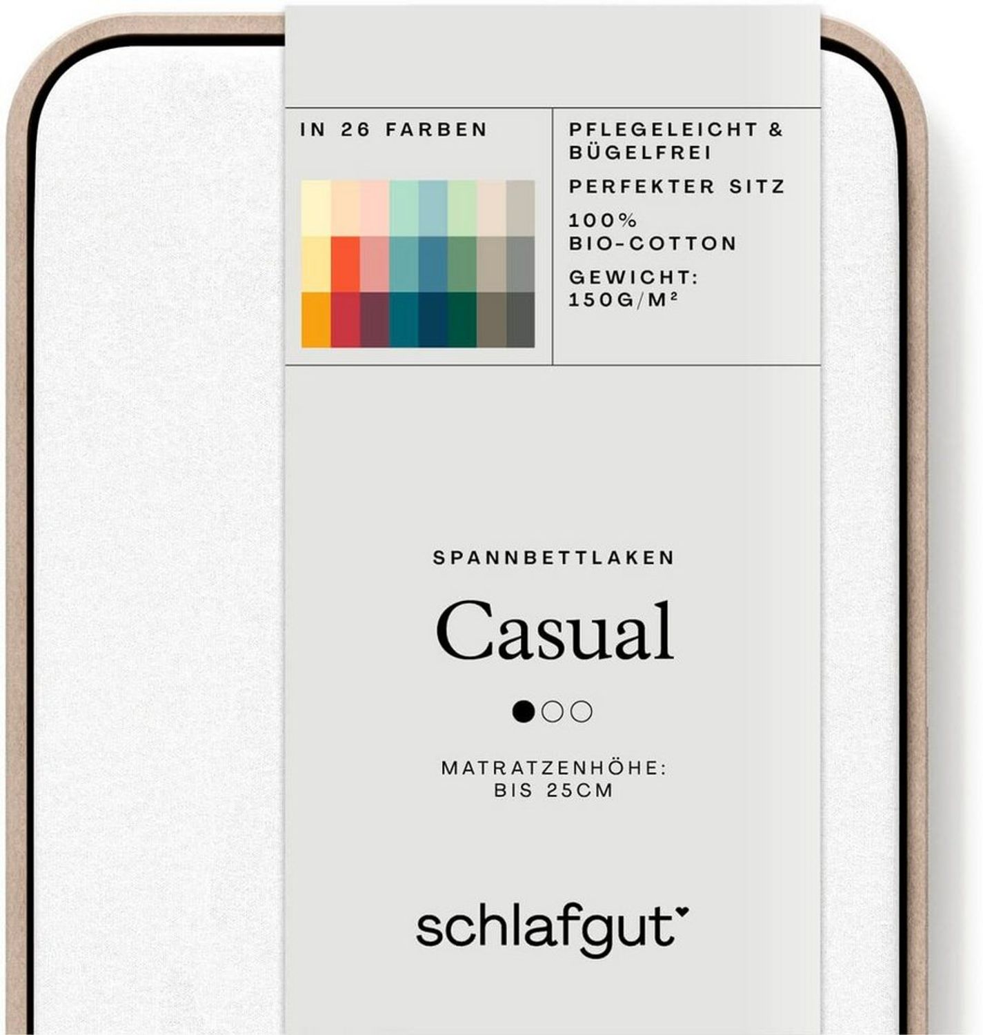 Schlafgut 'Casual' Spannbettlaken, für Matratzen bis 25 cm Höhe, 100% Bio-Baumwolle, Full-white, M 120x200 cm - 130x200 cm