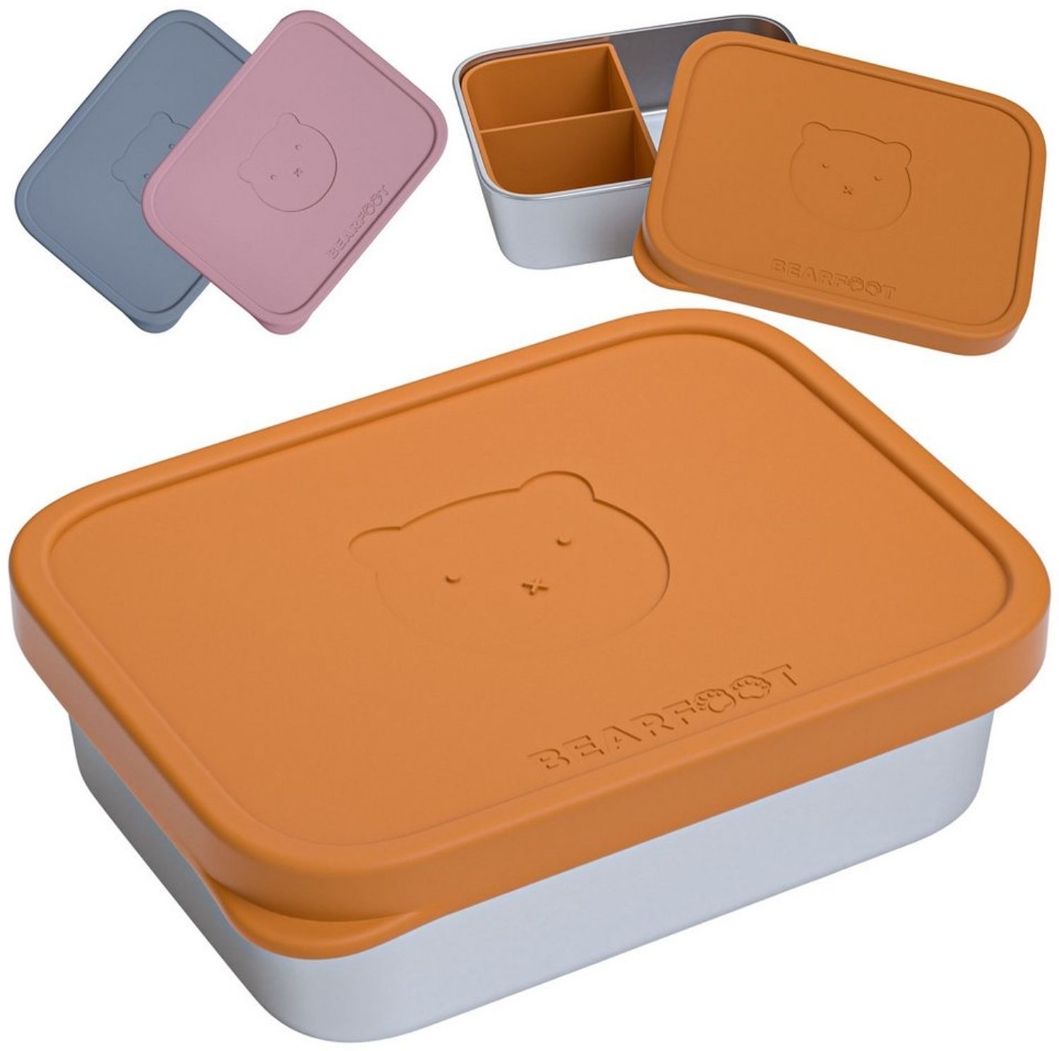 BEARFOOT Lunchbox Brotdose Kinder Edelstahl mit Silikoneinsatz - Braun, Kindergarten und Schule - Mädchen und Jungen, Vesperbox, Snackbox