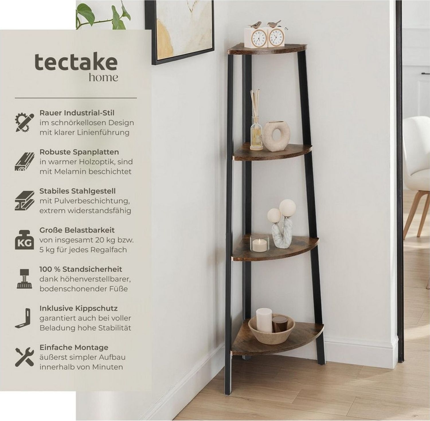 tectake Bücherregal Eckregal, Einzelstück, Industrial Style