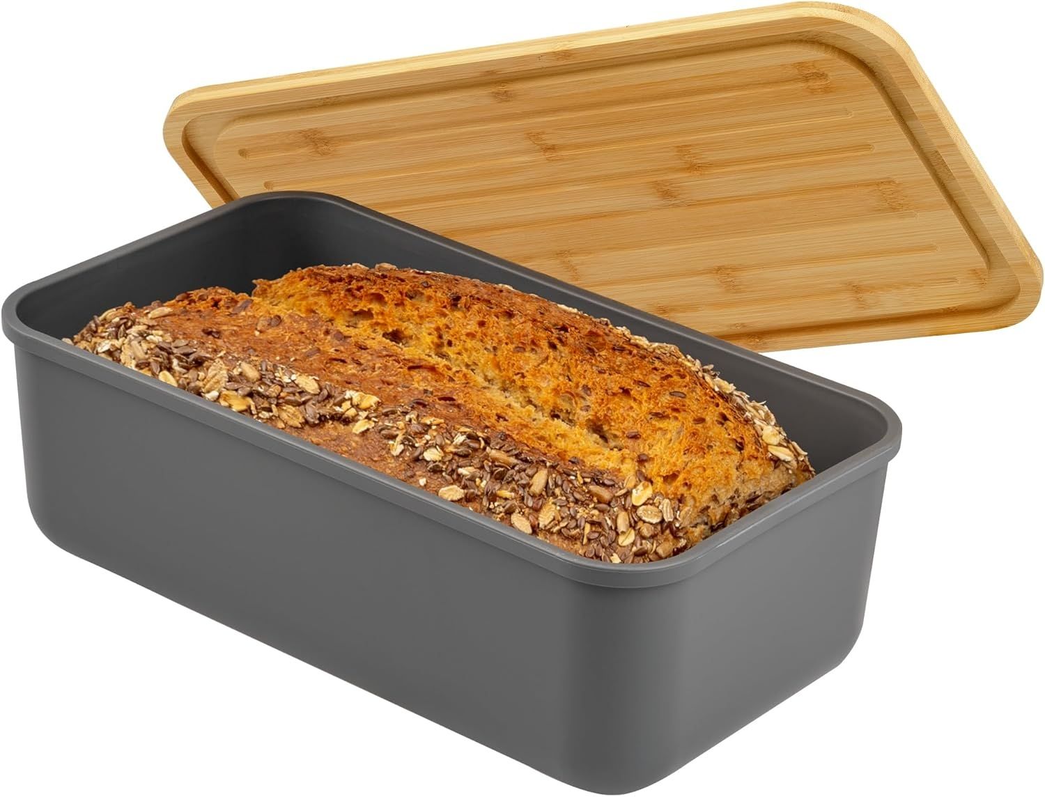 bremermann Brotkorb Brotkasten mit Bambus-Deckel, Brotbox, Schneidebrett, Brottopf grau