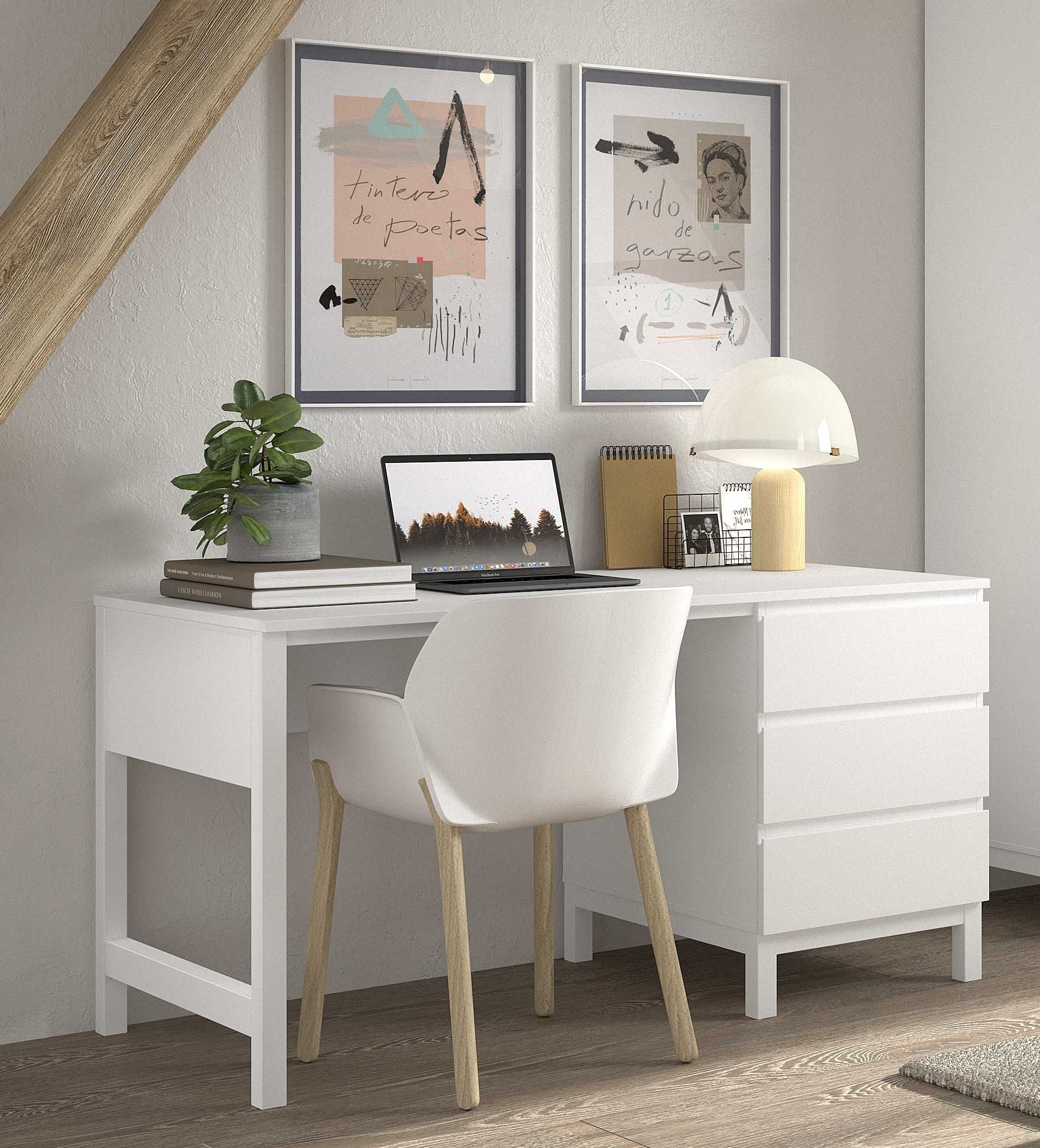 Schreibtisch mit Schubladen Eva 140 x 75 x 70 cm MDF Kiefer Weiß