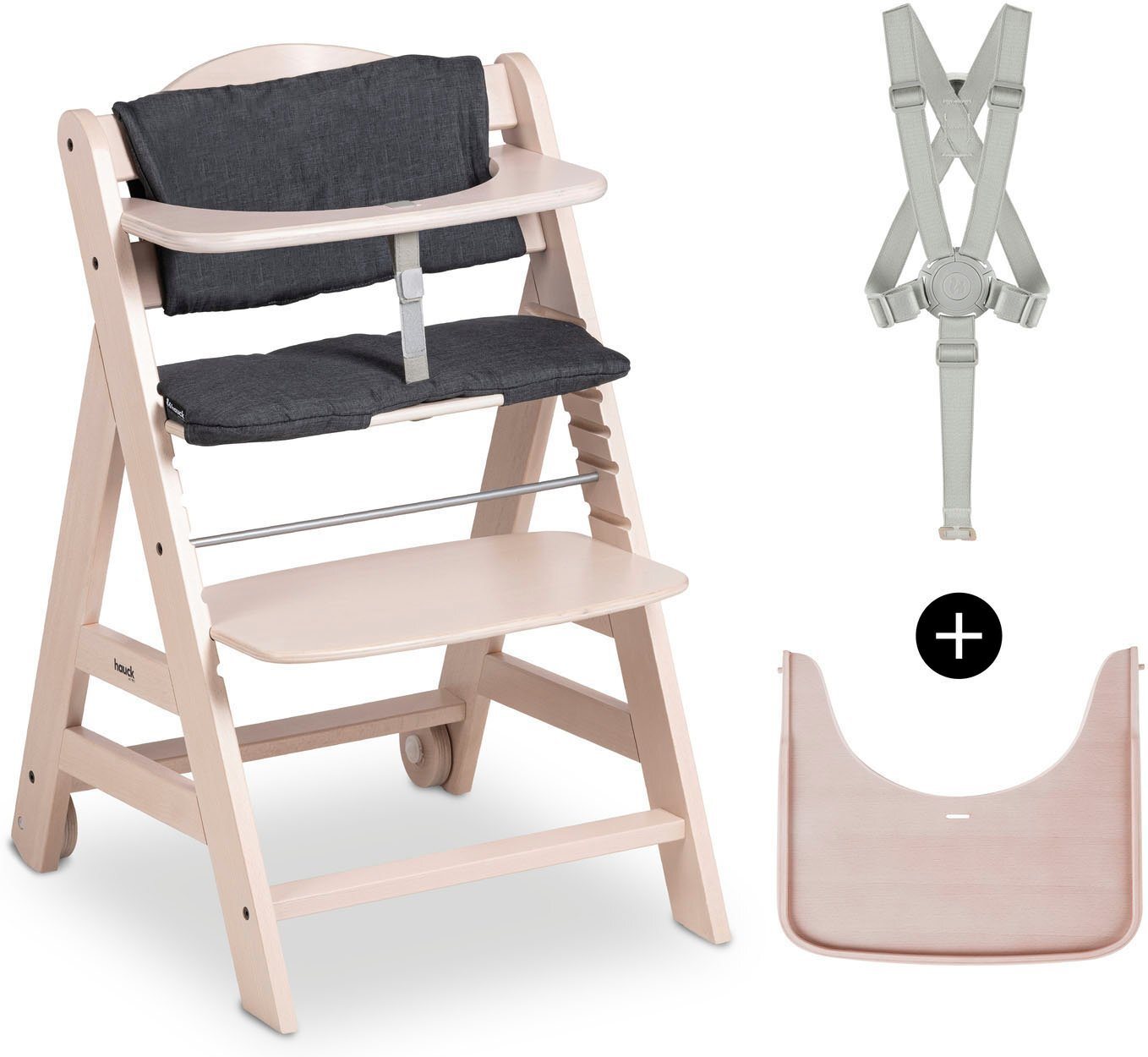 Hauck Beta+ Hochstuhl mit Einlage und Essbrett Whitewash (new)