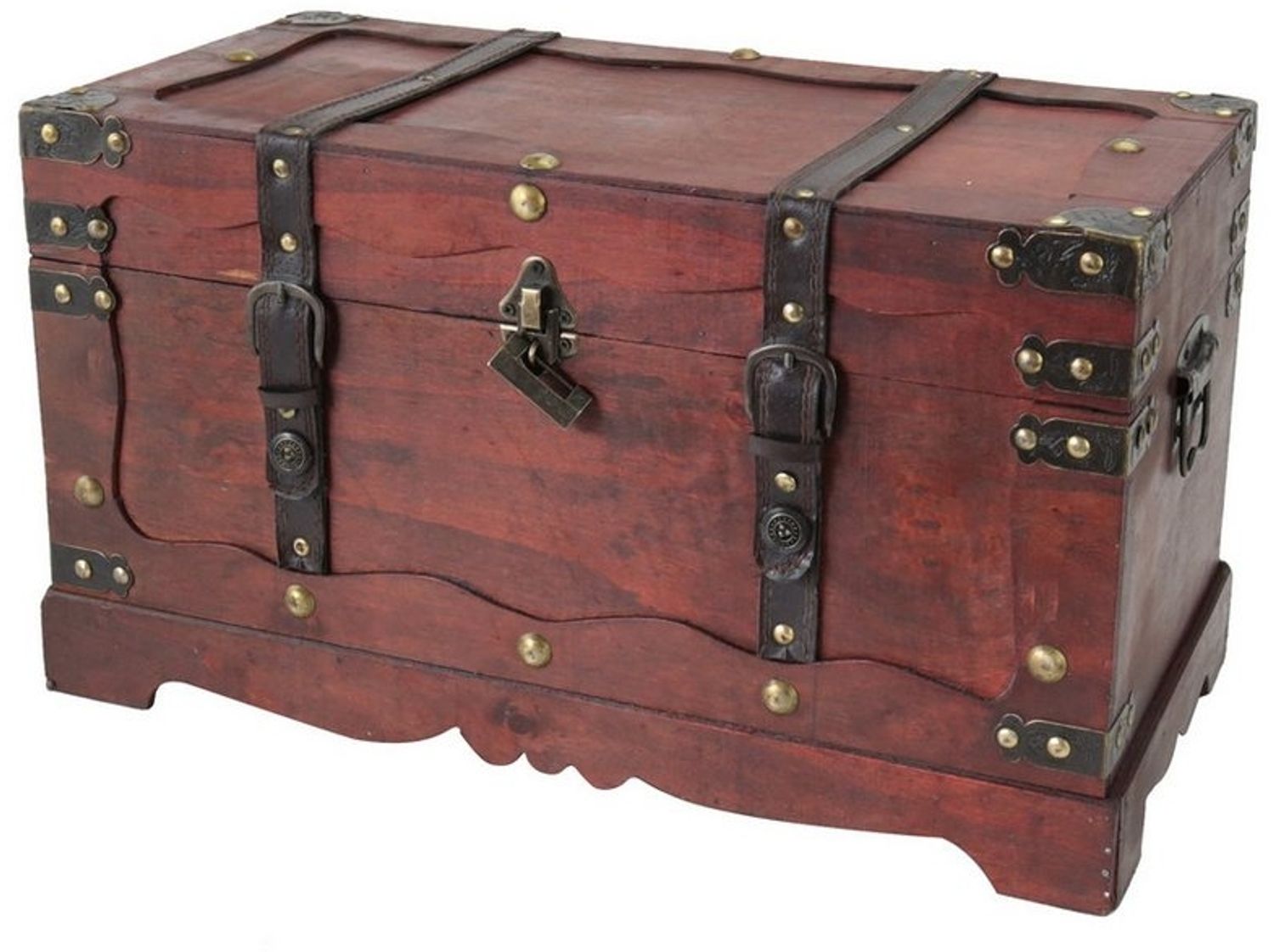 HMF Schatzkiste Schatztruhe Frankreich aus Holz mit dekorativem Metallschloss, handgefertigte Holztruhe 50 x 25 x 28 cm