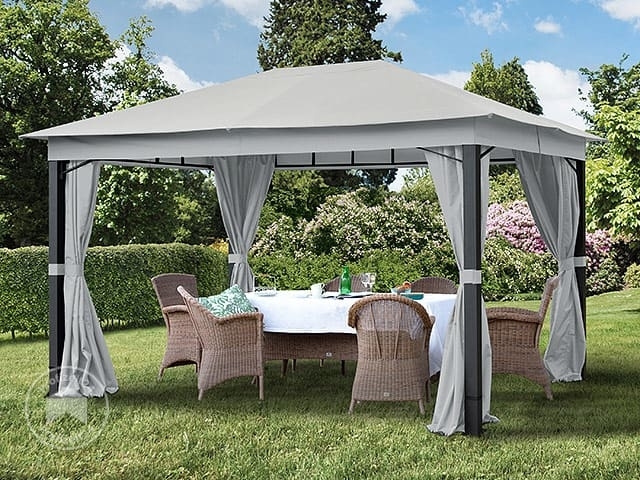 Gartenpavillon 3x4 m ALU PREMIUM ca. 220g/m² Dachplane wasserdicht Pavillon 4 Seitenteile Gartenzelt hellgrau ca. 9x9 cm Profil