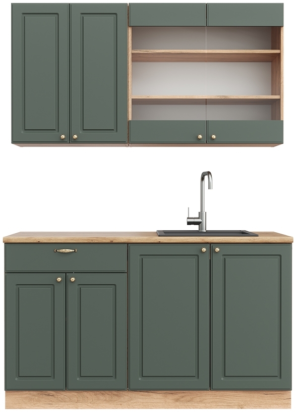 Singleküche Fame-Line Grün-Gold Landhaus/Goldkraft Eiche 140 cm ohne Arbeitsplatte Vicco