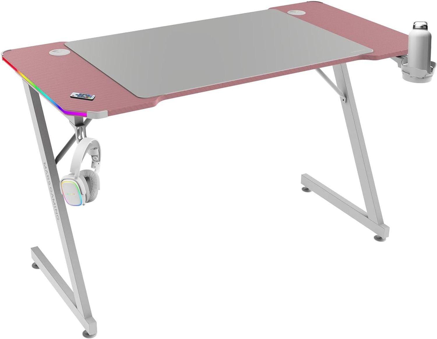 Mars Gaming MGD-X120RGB Mesa Ergonómica ARGB Mando Alfombrilla XXL Soportes Externos 120x60 cm Rosa