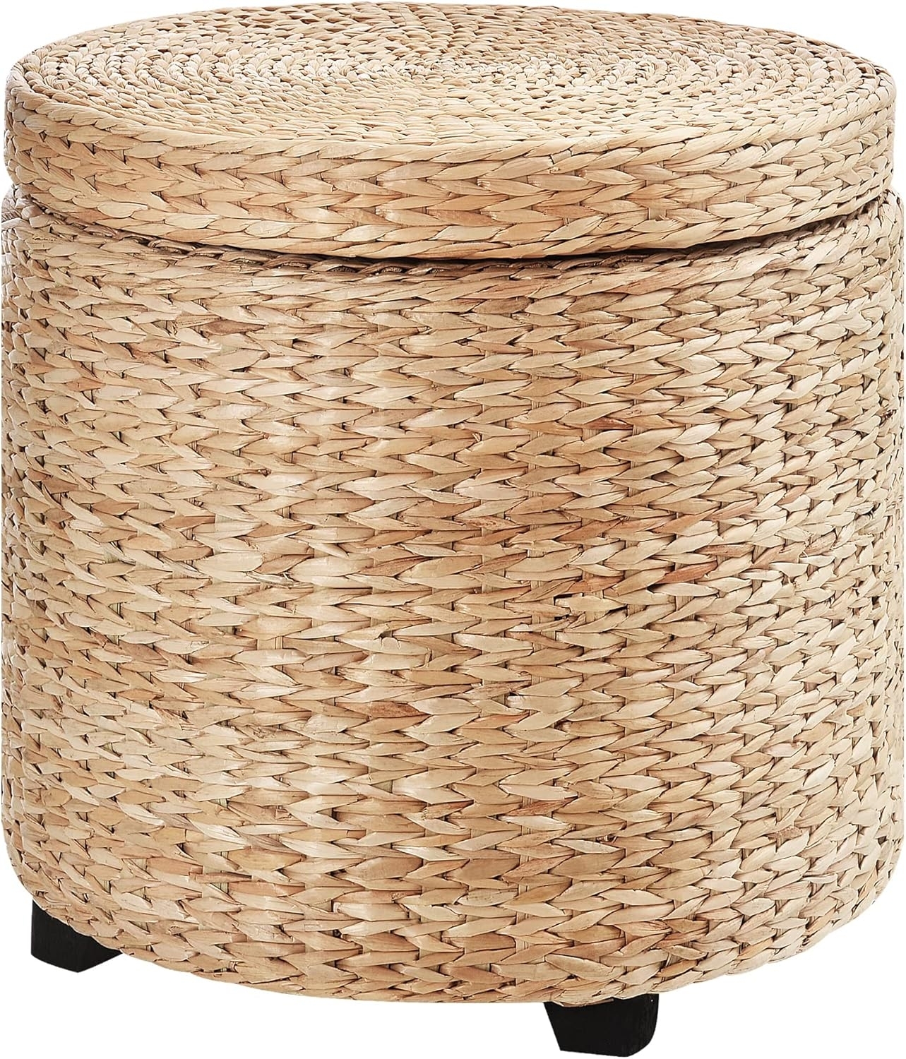 HOMCOM Sitzhocker mit Stauraum, Fußhocker, Fußstützen Hocker, Aufbewahrungsbox, Deckel Abnehmbar, Stroh Rattan, Khaki, Ø43x43 cm
