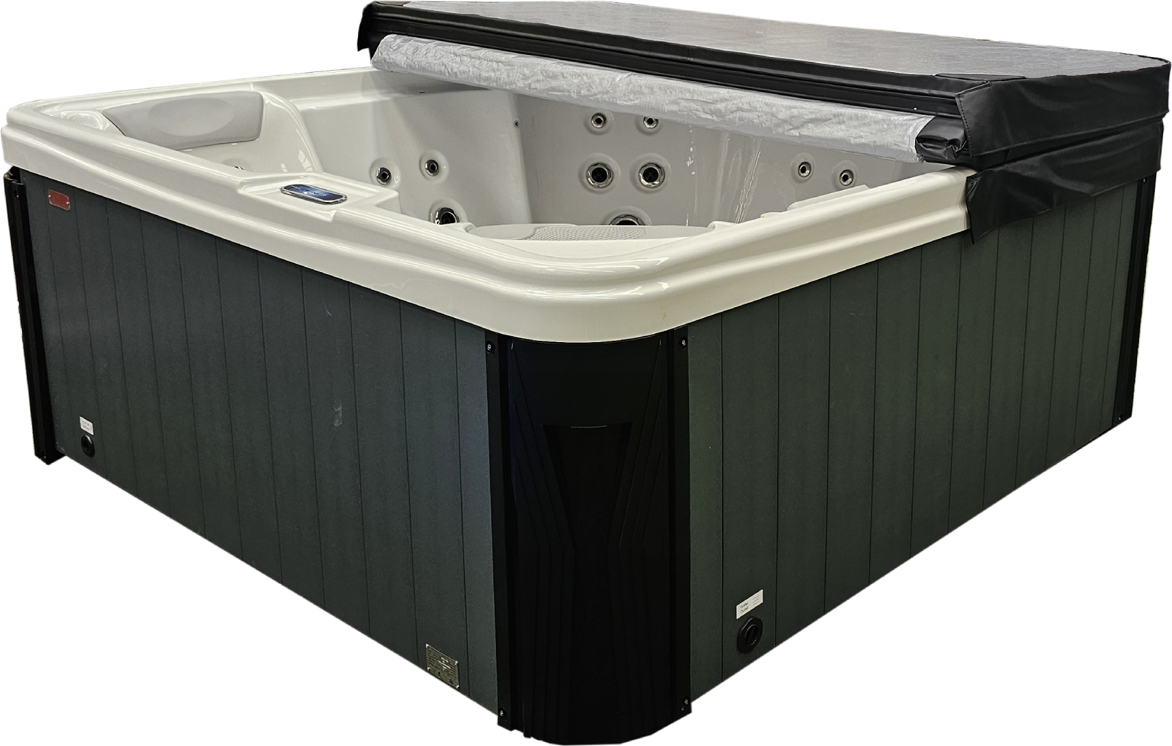 Teico Whirlpool SET 220x220cm für 7 Personen, mit 8 LED Unterwasserlichtern, Bluetoothradio und anthrazitfarbener Schürze