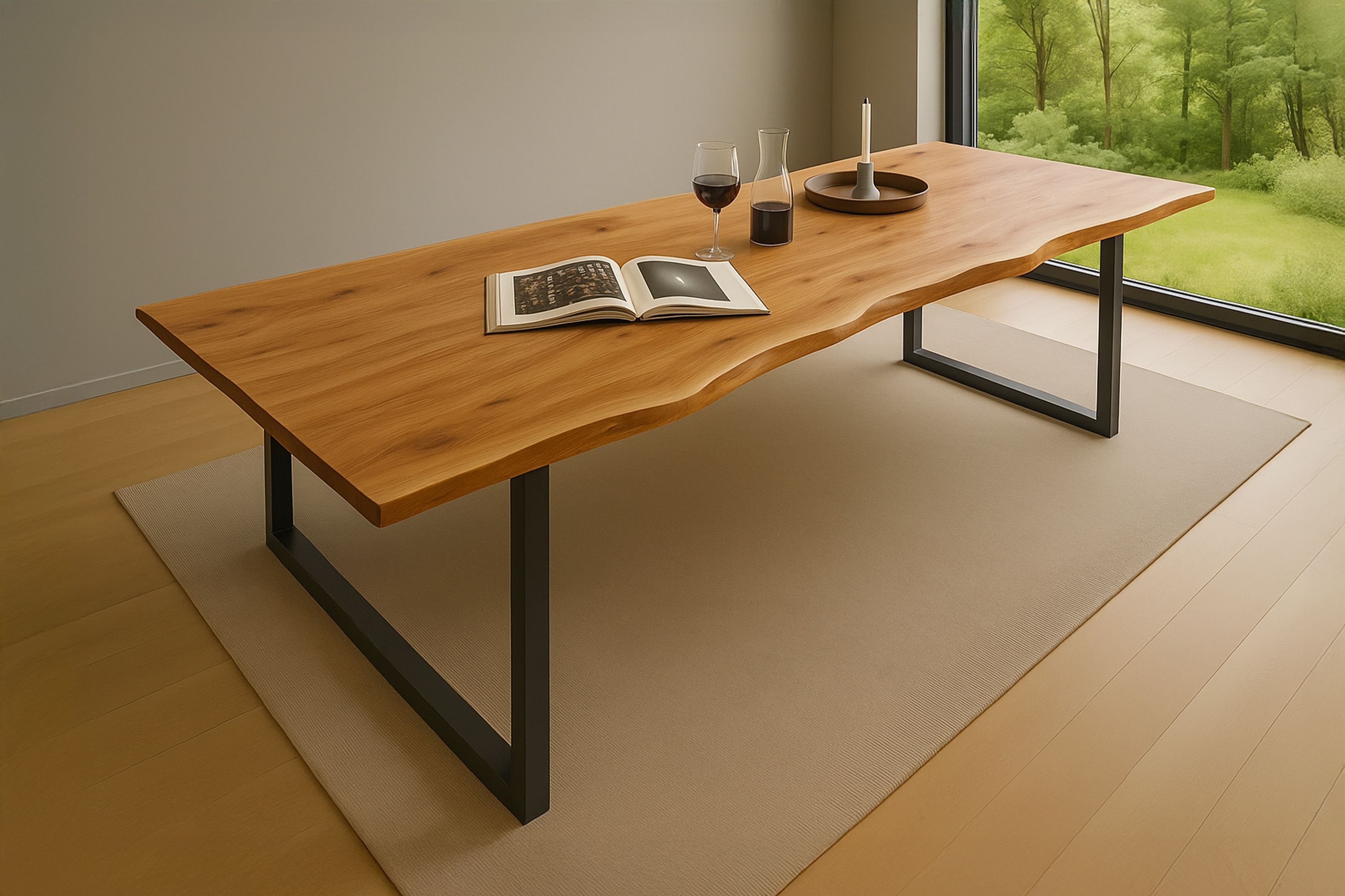 Esstisch Baumkante massiv Akazie natur 300 x 100 schwarz QUINN 80664231