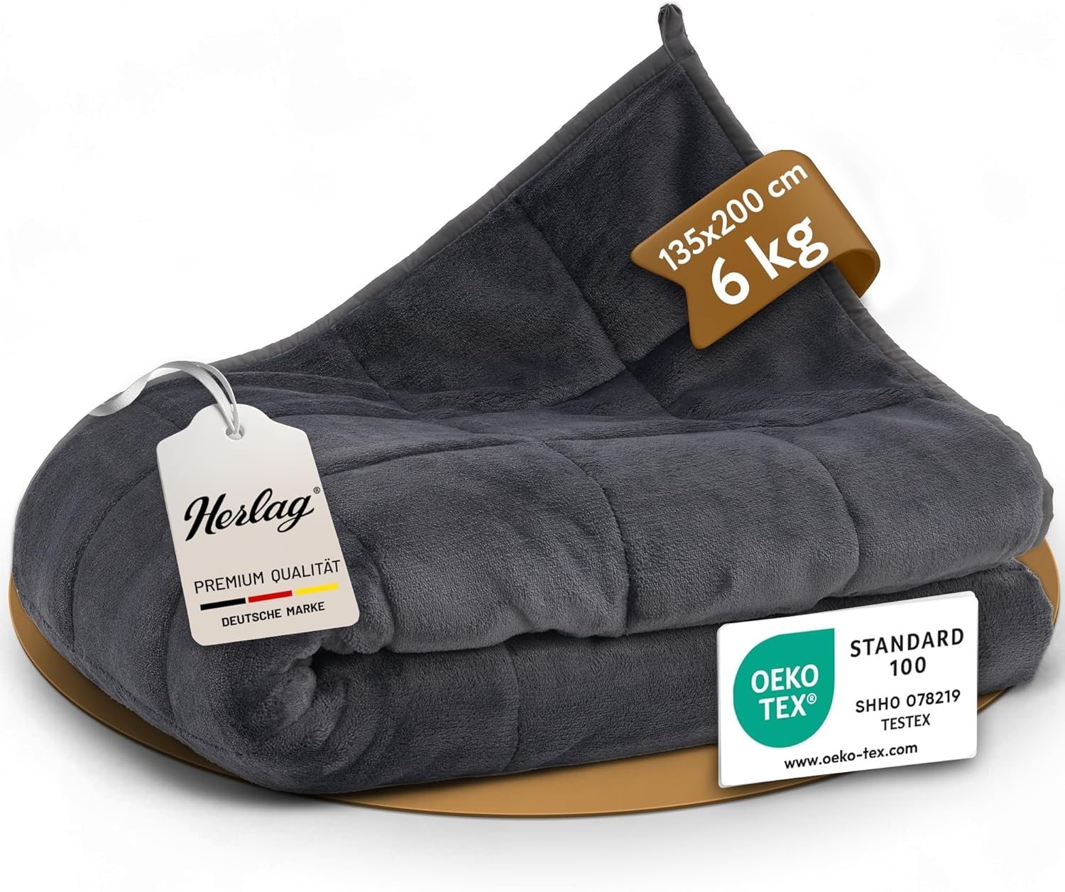Herlag Gewichtsdecke 6kg 135x200cm Beschwerte Decke für erholsameren Schlaf, Füllung: 100% Polyester mit Feinen Glasperlen, Anti-Stress Therapiedecke