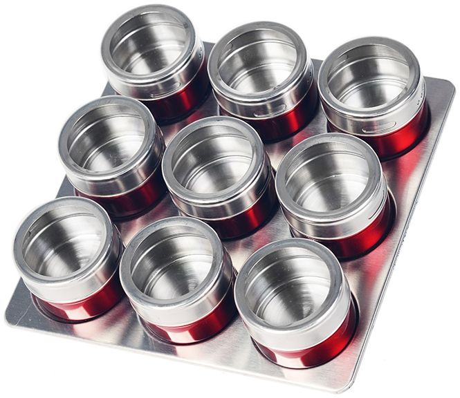 10tlg Edelstahl Metallic Gewürzdosenset Gewurzregal Salz Pfeffer Küche Gewürz Behälter Rot