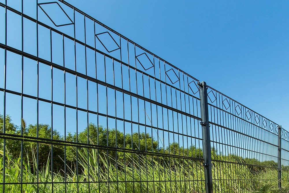 HOME DELUXE Doppelstabmattenzaun Schmuckzaun Raute inkl. Eckpfosten Anthrazit/Grün MORATA - 120 cm x 10m ohne Eckpfosten