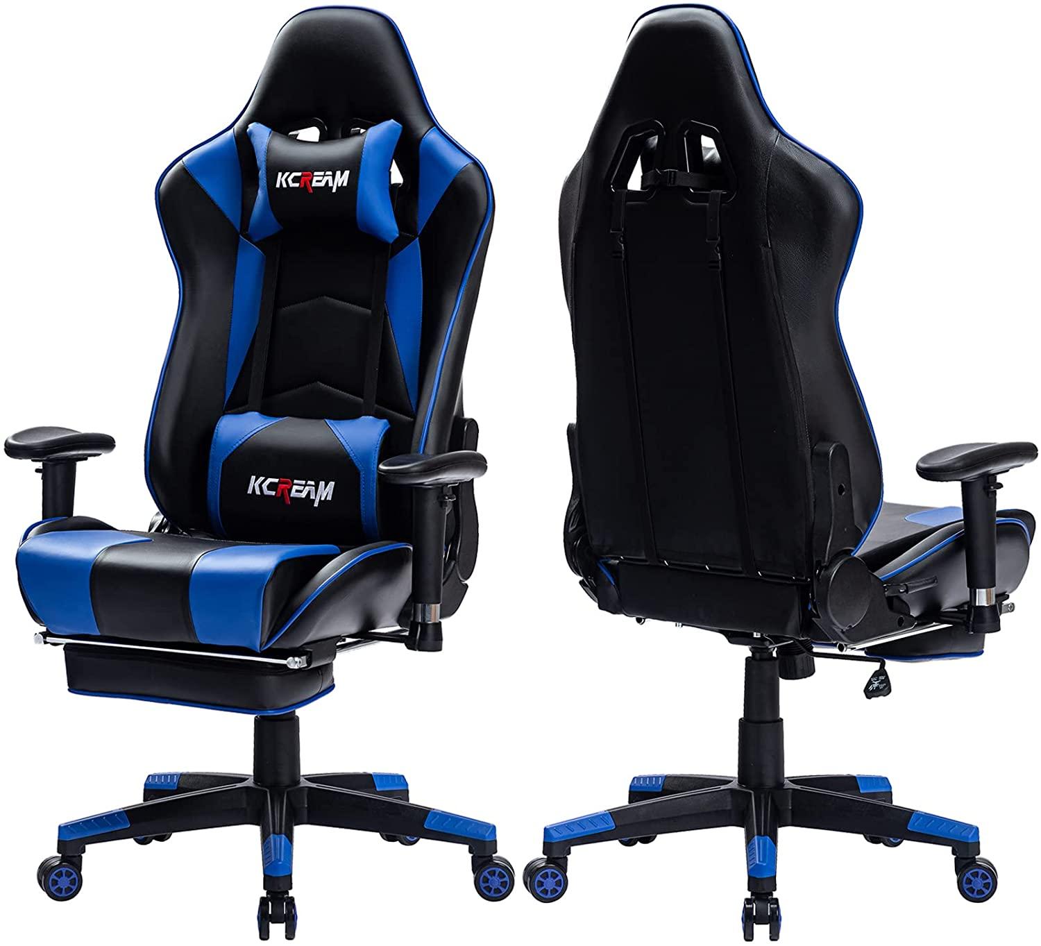 KCREAM Gaming Stuhl Gaming Sessel Massage Racing Bürostuhl Höhenverstellbarer Drehstuhl PC Stuhl Ergonomisches Computerstuhl Gamer Stuhl (Blau)