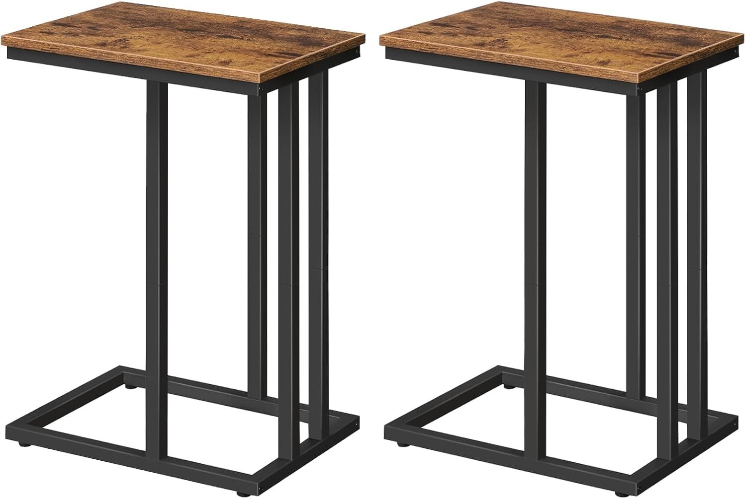 HOOBRO Beistelltische, 2er-Set,Sofa-Beistelltische, C-förmige Couchtische, platzsparend, Industrie-Stil, stabiles Metallgestell, für Wohnzimmer, Schlafzimmer, Vintagebraun und Schwarz EBF02SFP201G1