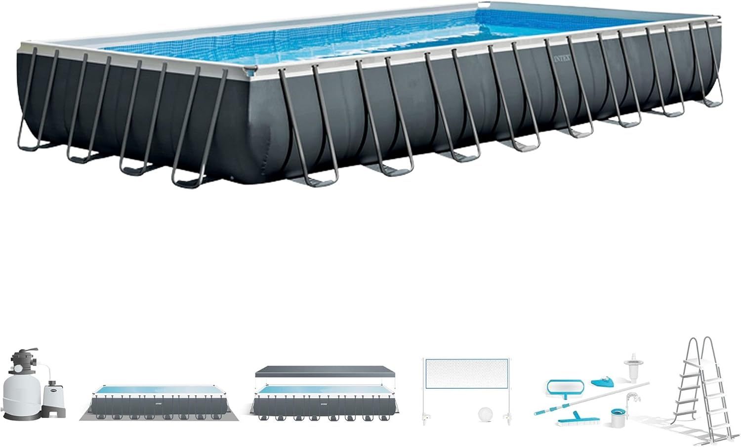 Intex Frame Pool Set Ultra Quadra XTR 975 x 488 x 132 cm inkl. Zubehör und Volleyball Set