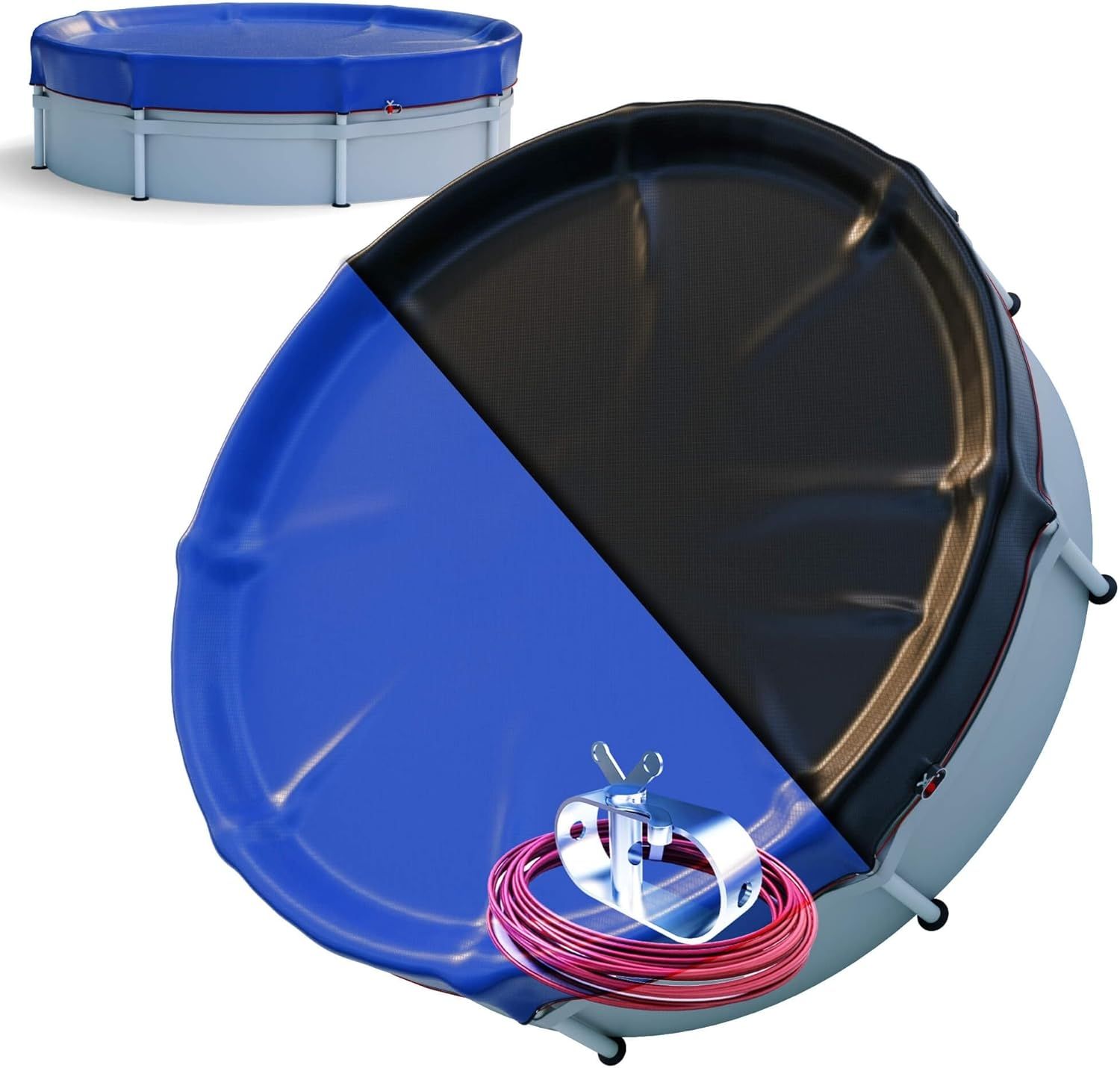 Arebos Pool-Abdeckplane rund, 2-in-1 Poolplane, Sommer&Winter Abdeckung, Ø 420-610 cm, Wasser- & wetterabweisend für ganzjährigen Einsatz