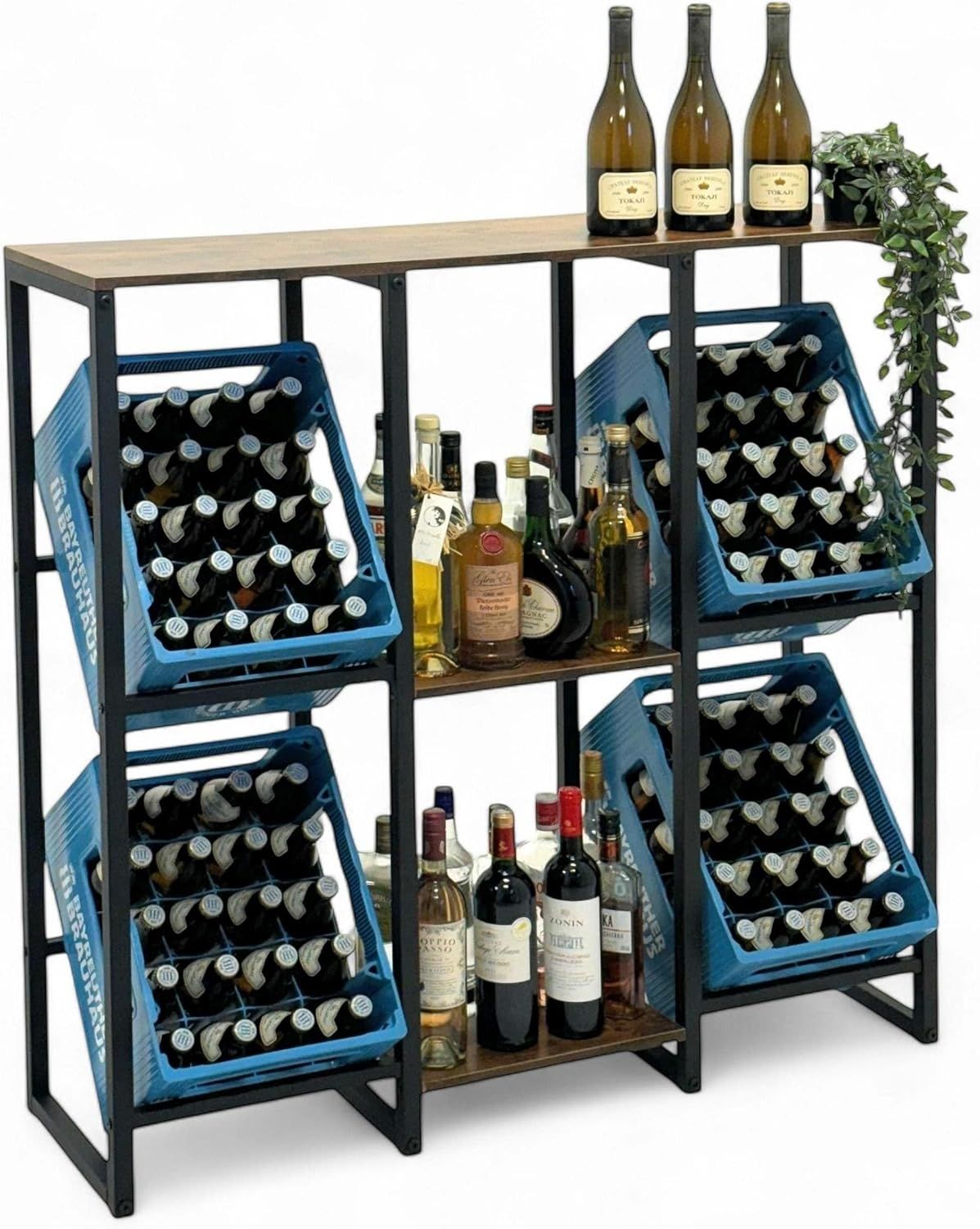 DanDiBo Getränkekistenregal 4 Kisten mit Ablage Holz Metall 96564 Getränkeregal Kistenregal Getränkekistenhalter