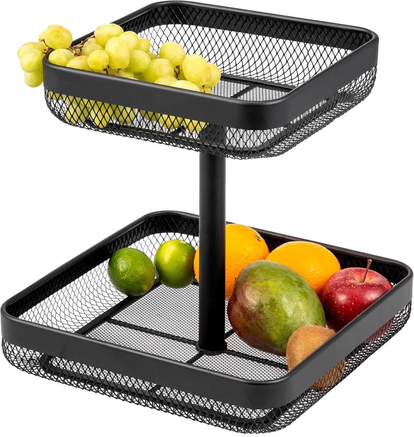 eluno Obstschale 2-stöckig / Brotkorb, Obstkorb aus schwarzem Metall