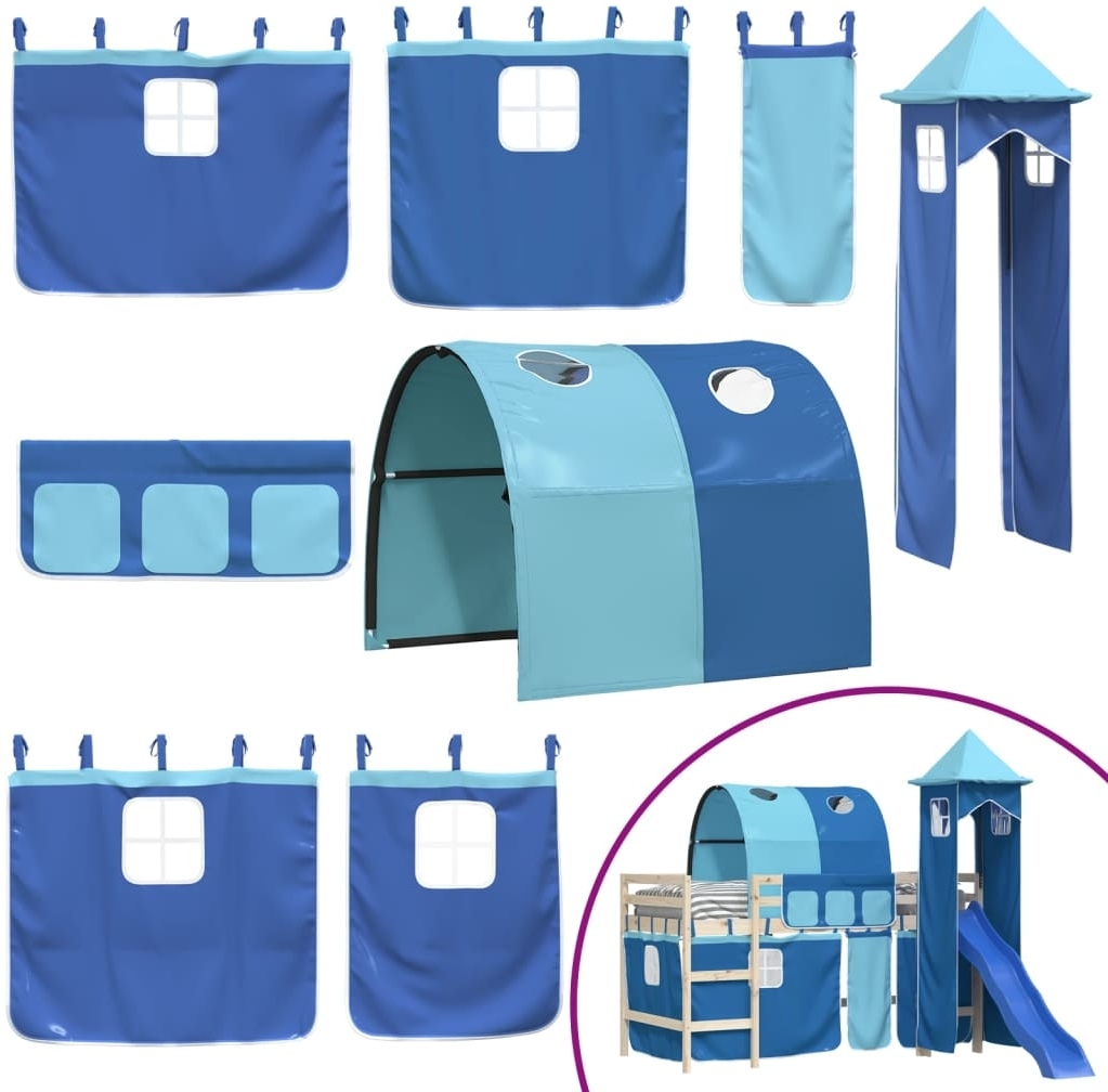 vidaXL Vorhänge für Hochbett mit Tunnel und Turm Blau 835920