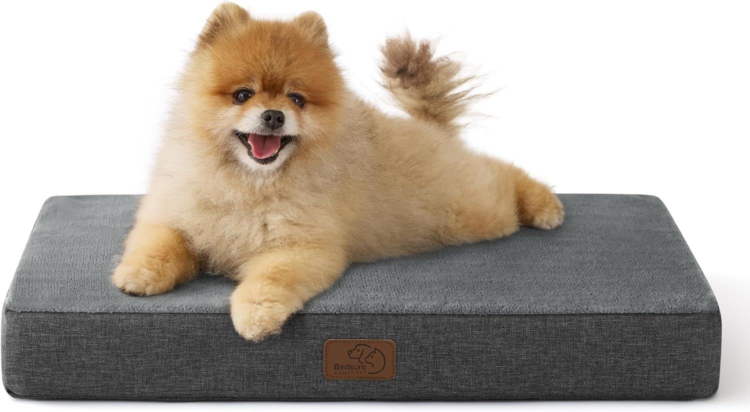 BEDSURE orthopädisches Hundekissen kleine Hunde - 61 x 41 x 8 cm waschbares Hundebett mit 2 in 1 Memoryschaum, kuscheliges Hundematte Hundematratze in größe, dunkelgrau