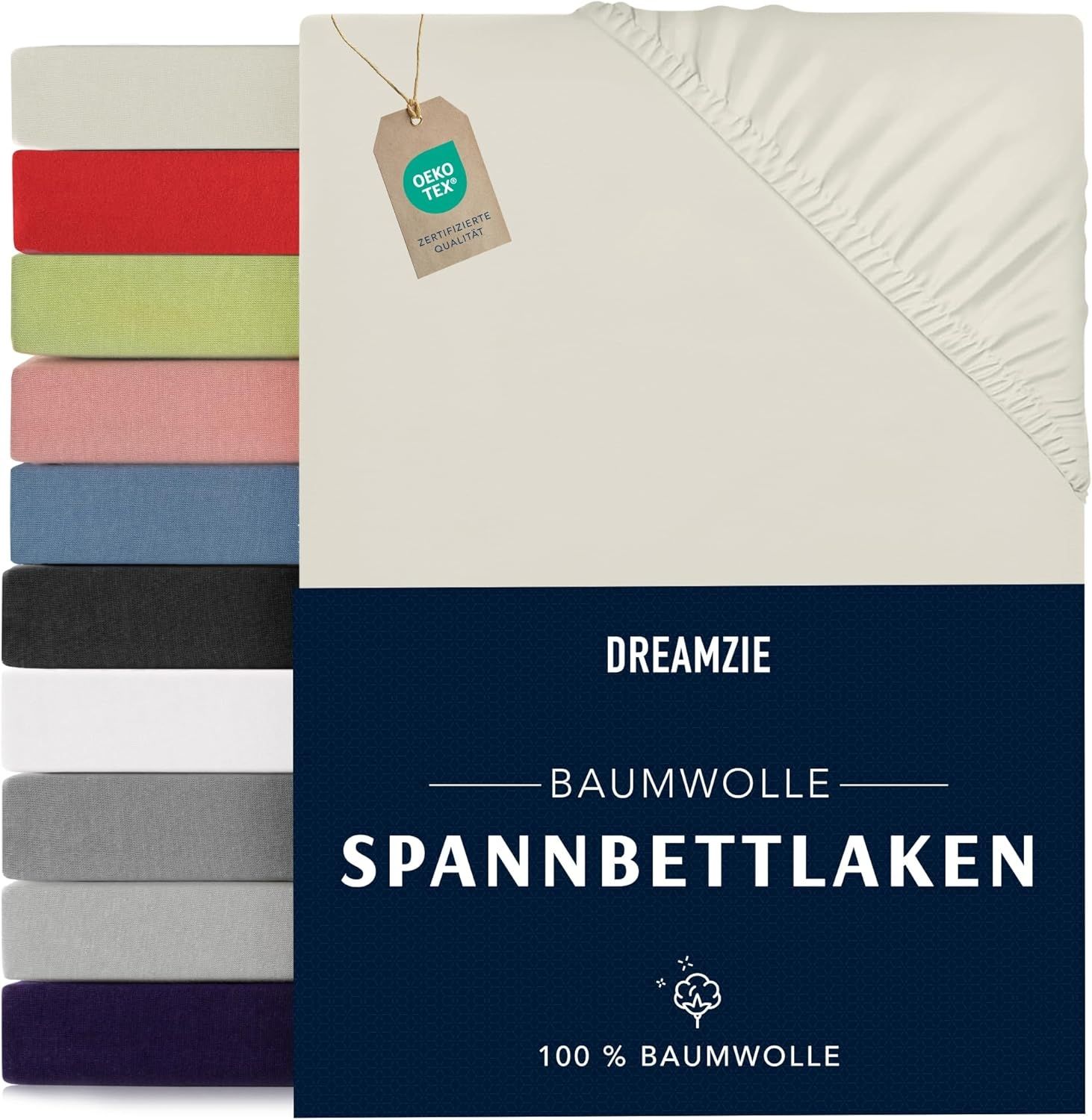 Dreamzie - Spannbettlaken 200x200 cm - Baumwolle Oeko Tex Zertifiziert - Beige - 100% Jersey Spannbetttuch 200x200